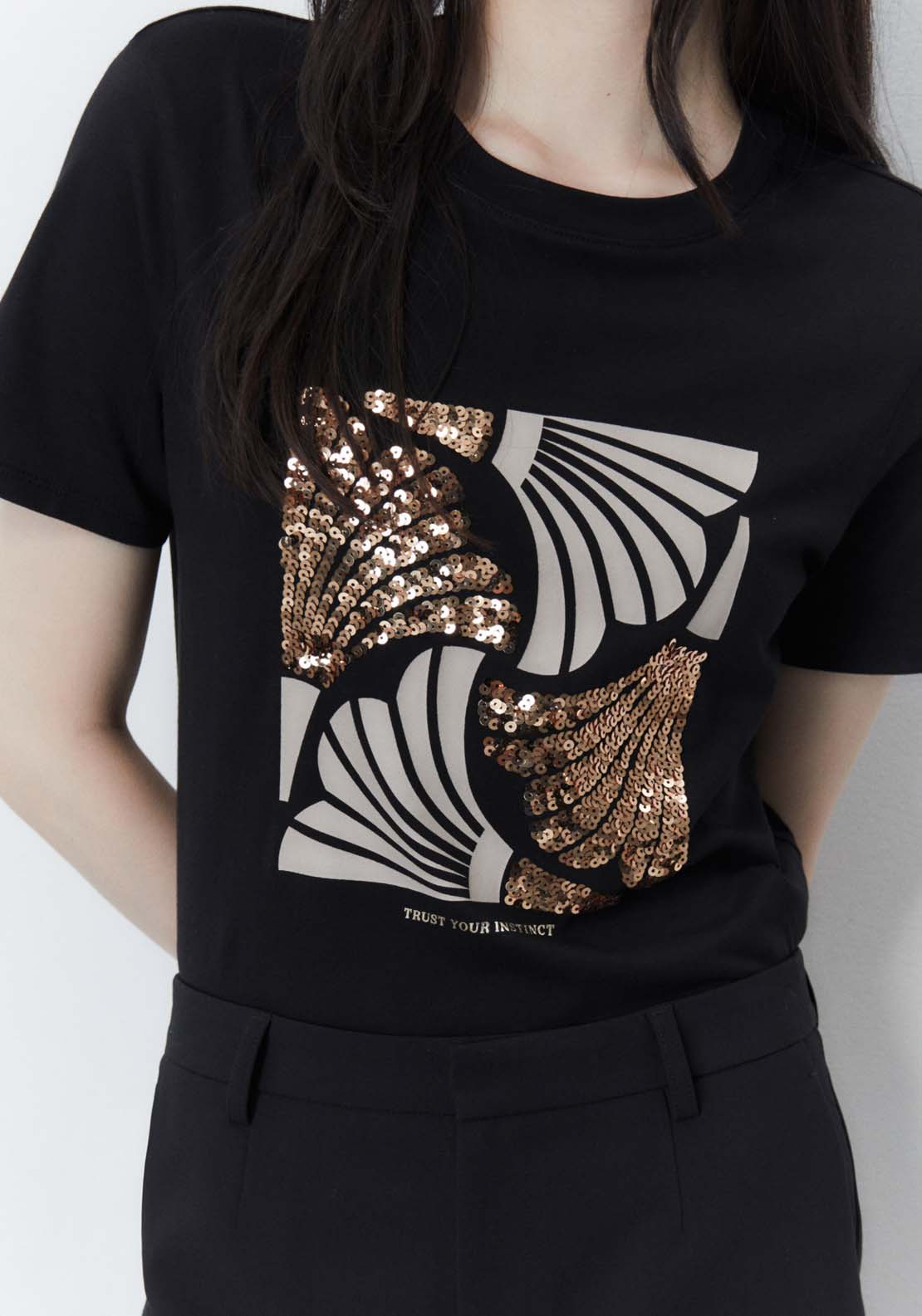 Sfera Placement print sequins T-shirt - Black 2 Shaws Department Stores