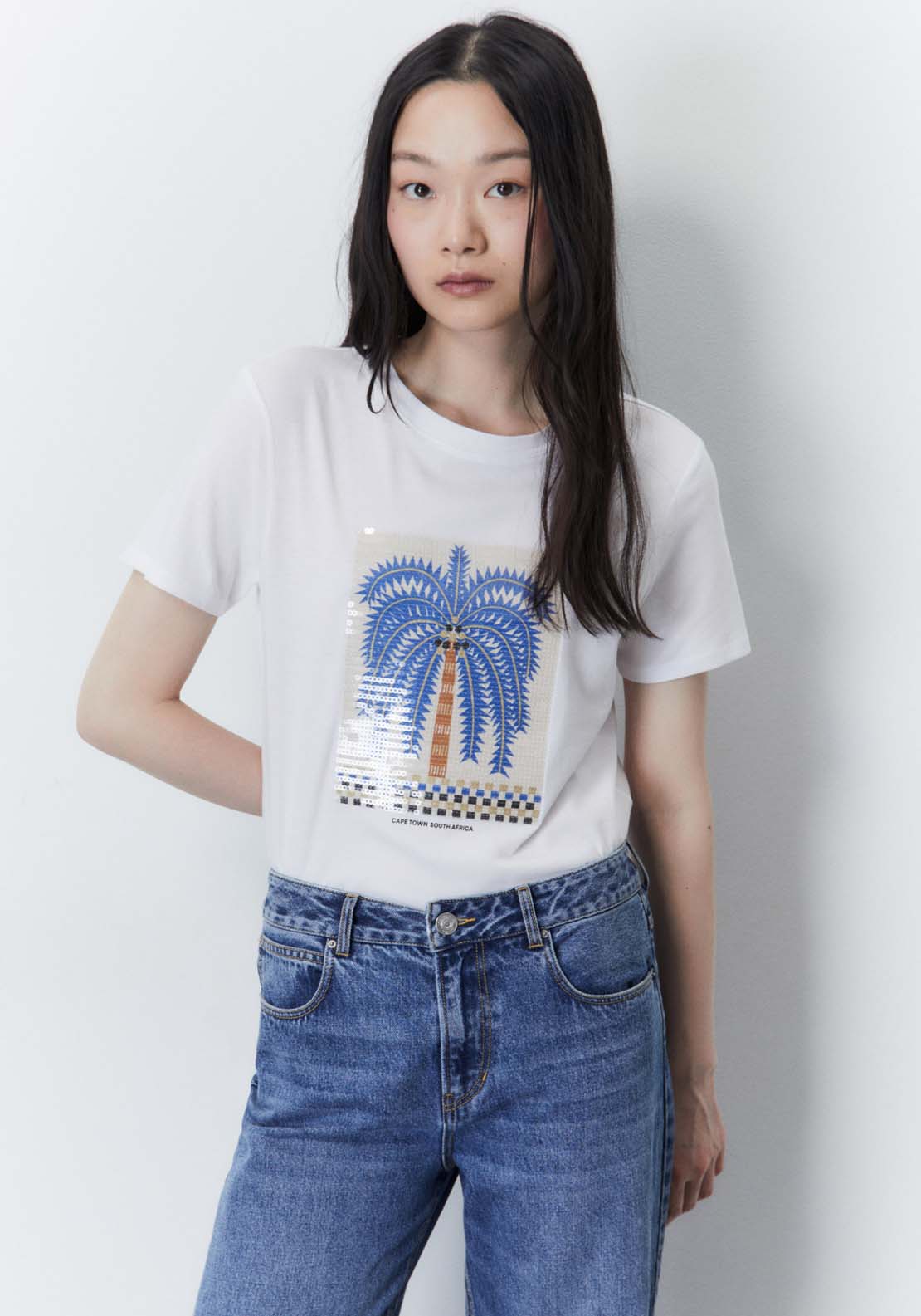 Sfera Placement print sequins T-shirt - White 1 Shaws Department Stores
