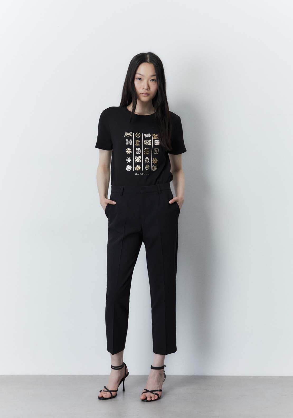 Sfera Placement print sequins T-shirt - Black Acid 3 Shaws Department Stores
