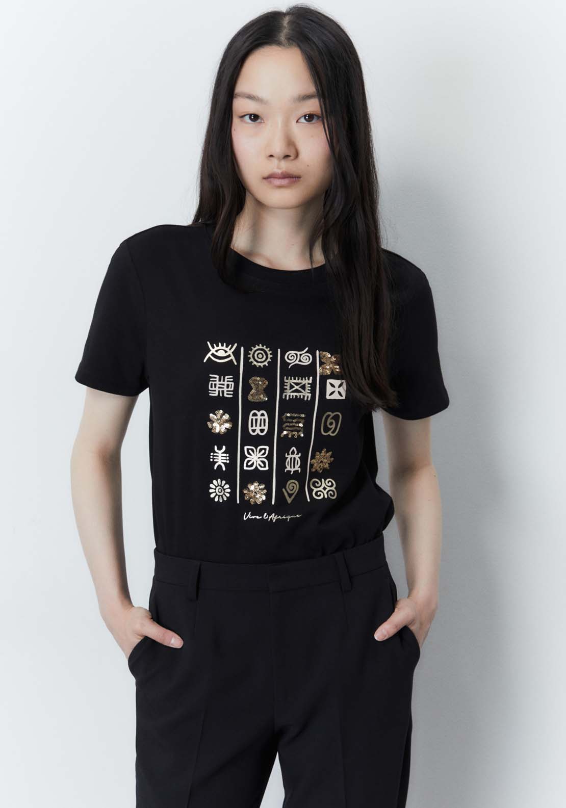 Sfera Placement print sequins T-shirt - Black Acid 1 Shaws Department Stores