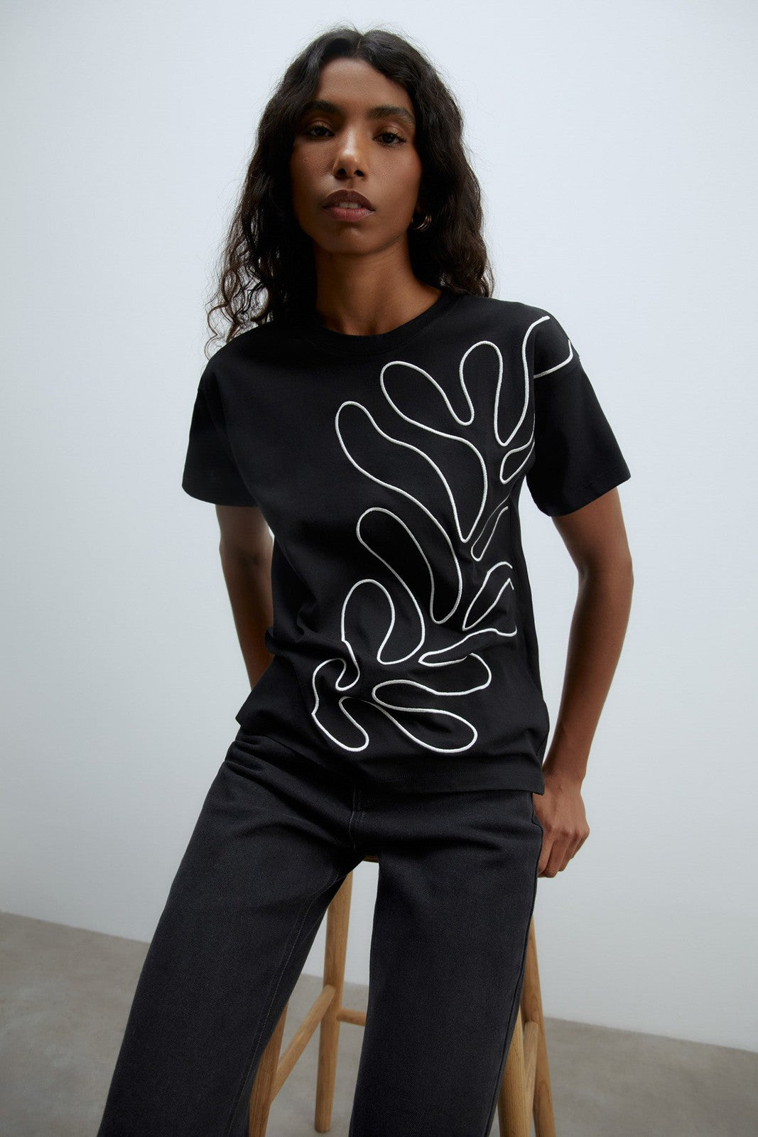 Sfera Embroidered silhouette T-shirt - Black 1 Shaws Department Stores