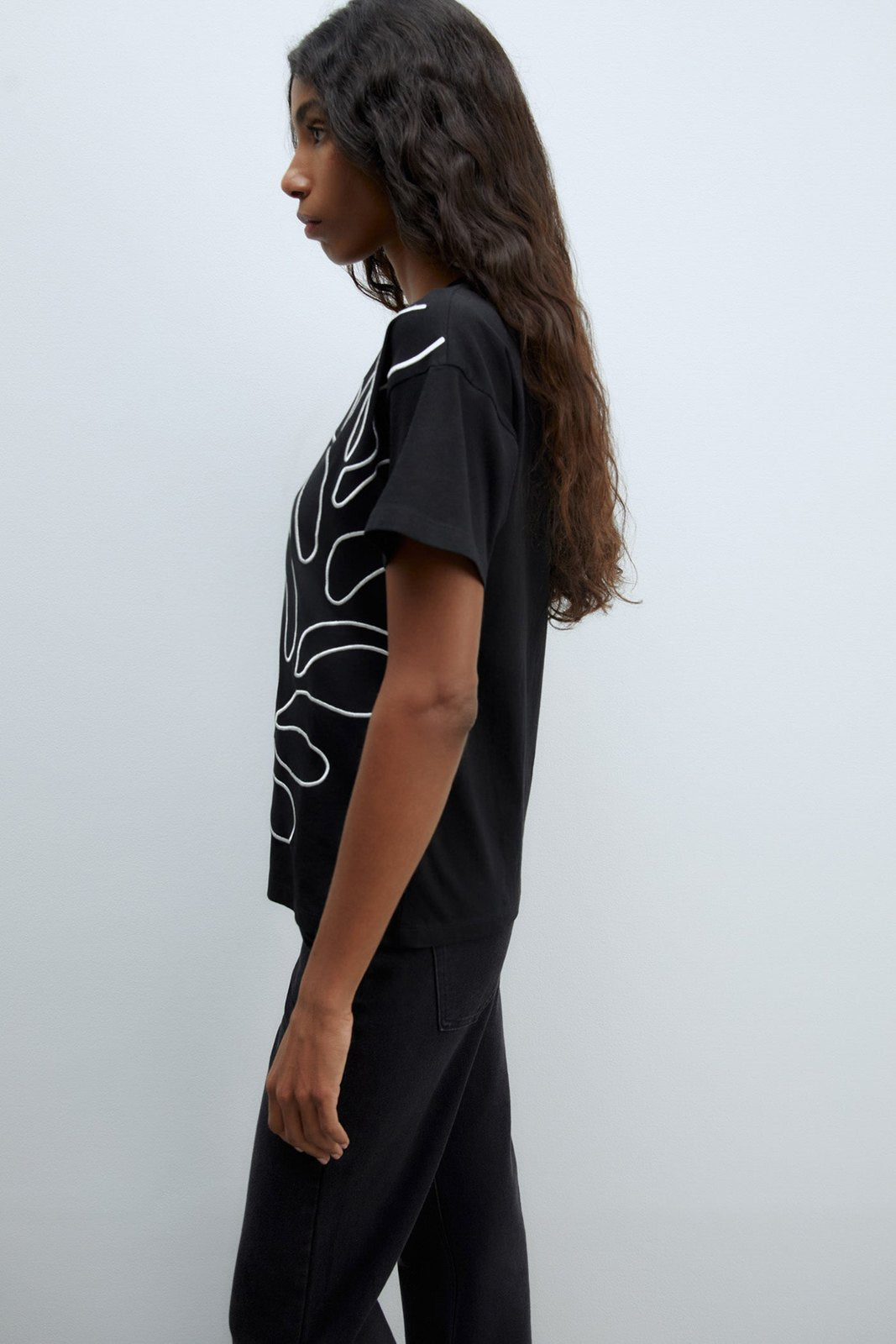 Sfera Embroidered silhouette T-shirt - Black 3 Shaws Department Stores