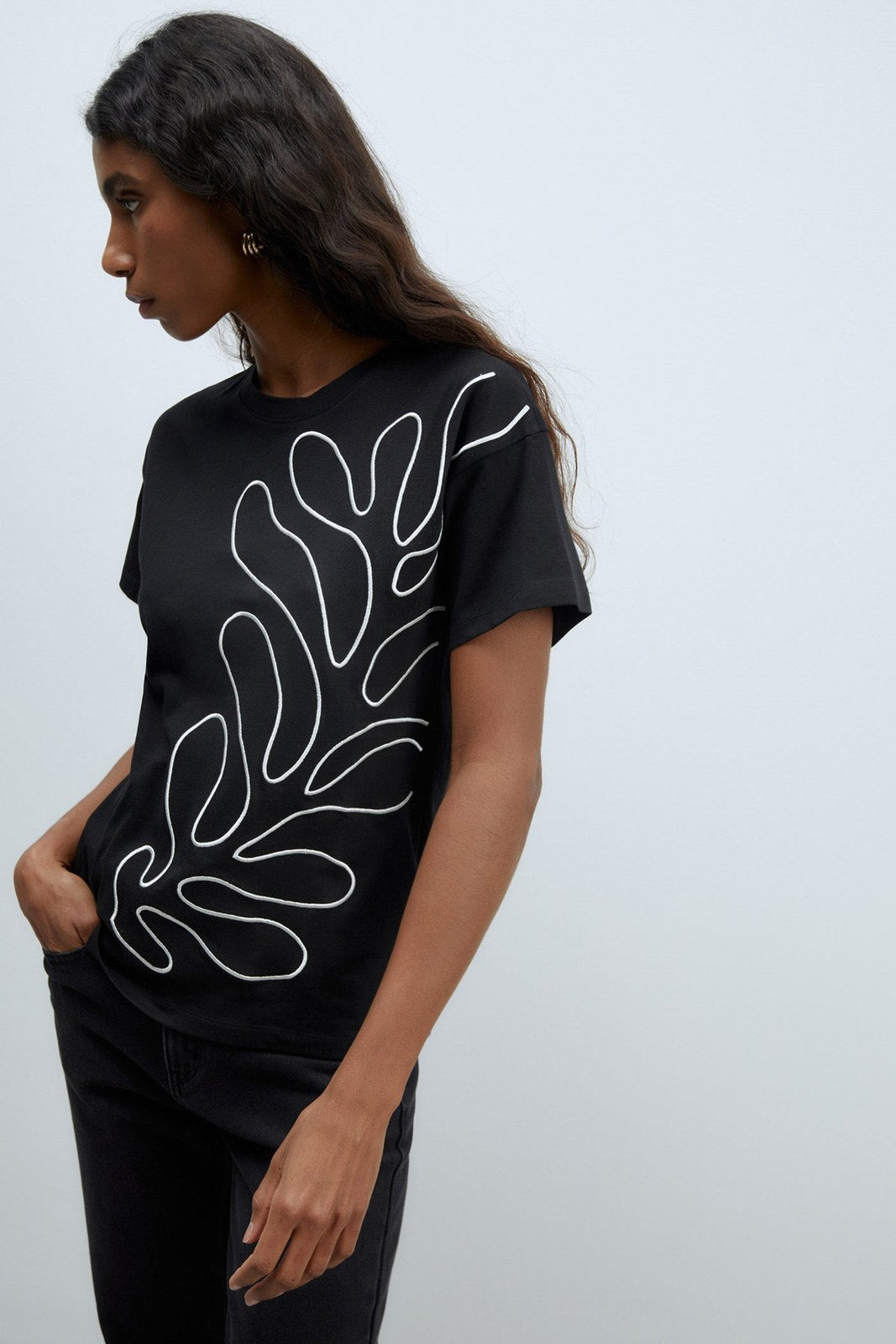 Sfera Embroidered silhouette T-shirt - Black 5 Shaws Department Stores