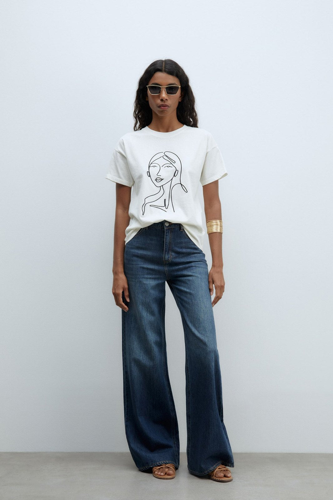 Sfera Embroidered silhouette T-shirt - Ecru 1 Shaws Department Stores