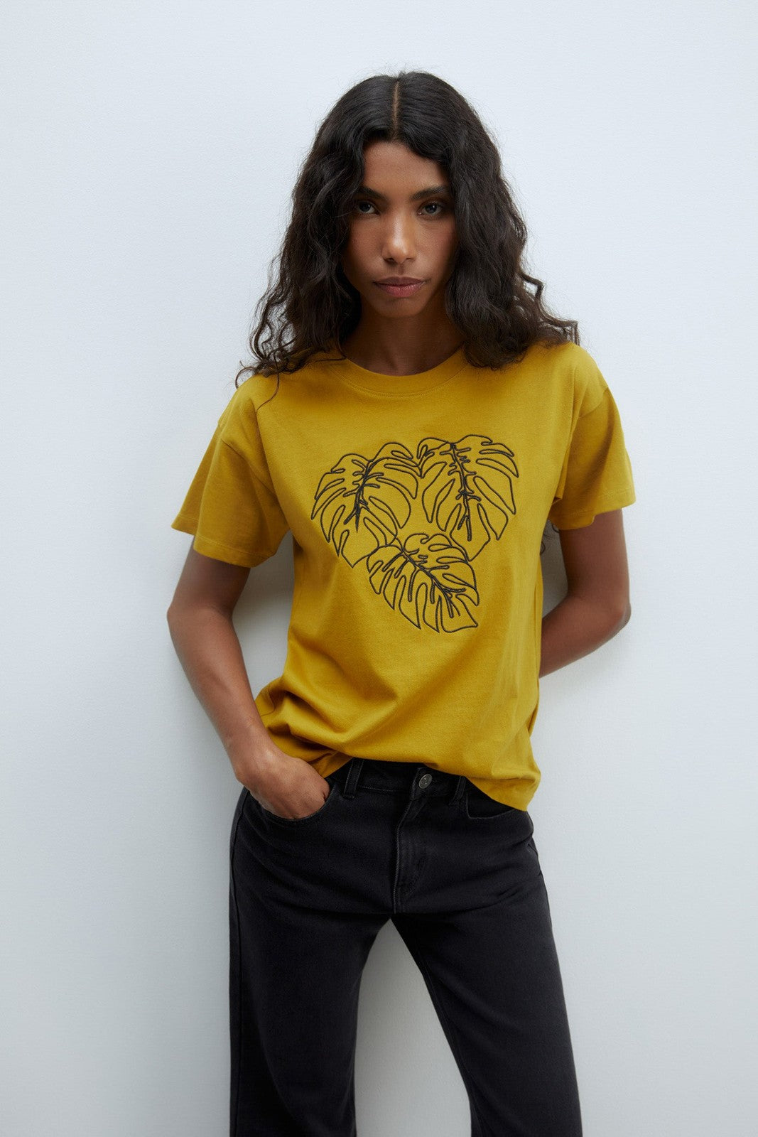 Sfera Embroidered silhouette T-shirt - Olive 1 Shaws Department Stores