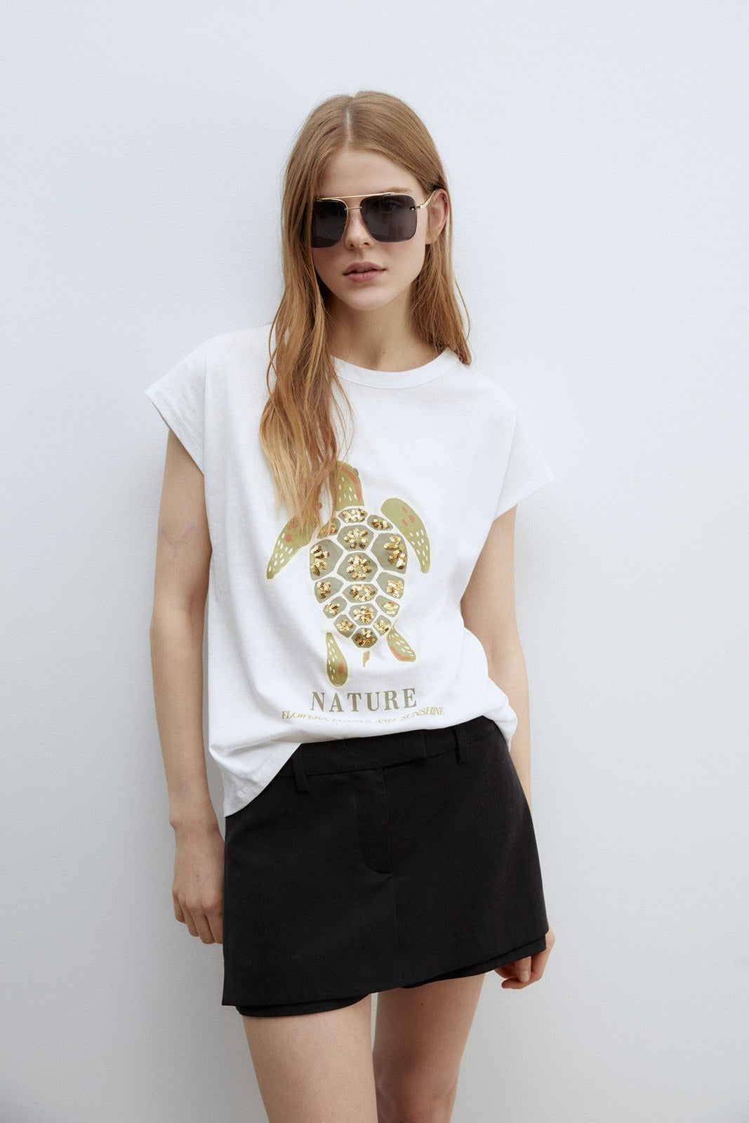 Sfera Sequins graphic print T-shirt - White 1 Shaws Department Stores