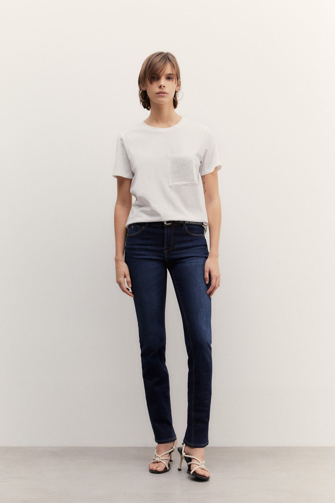 Sfera Sparkly pocket T-shirt - Ecru 1 Shaws Department Stores