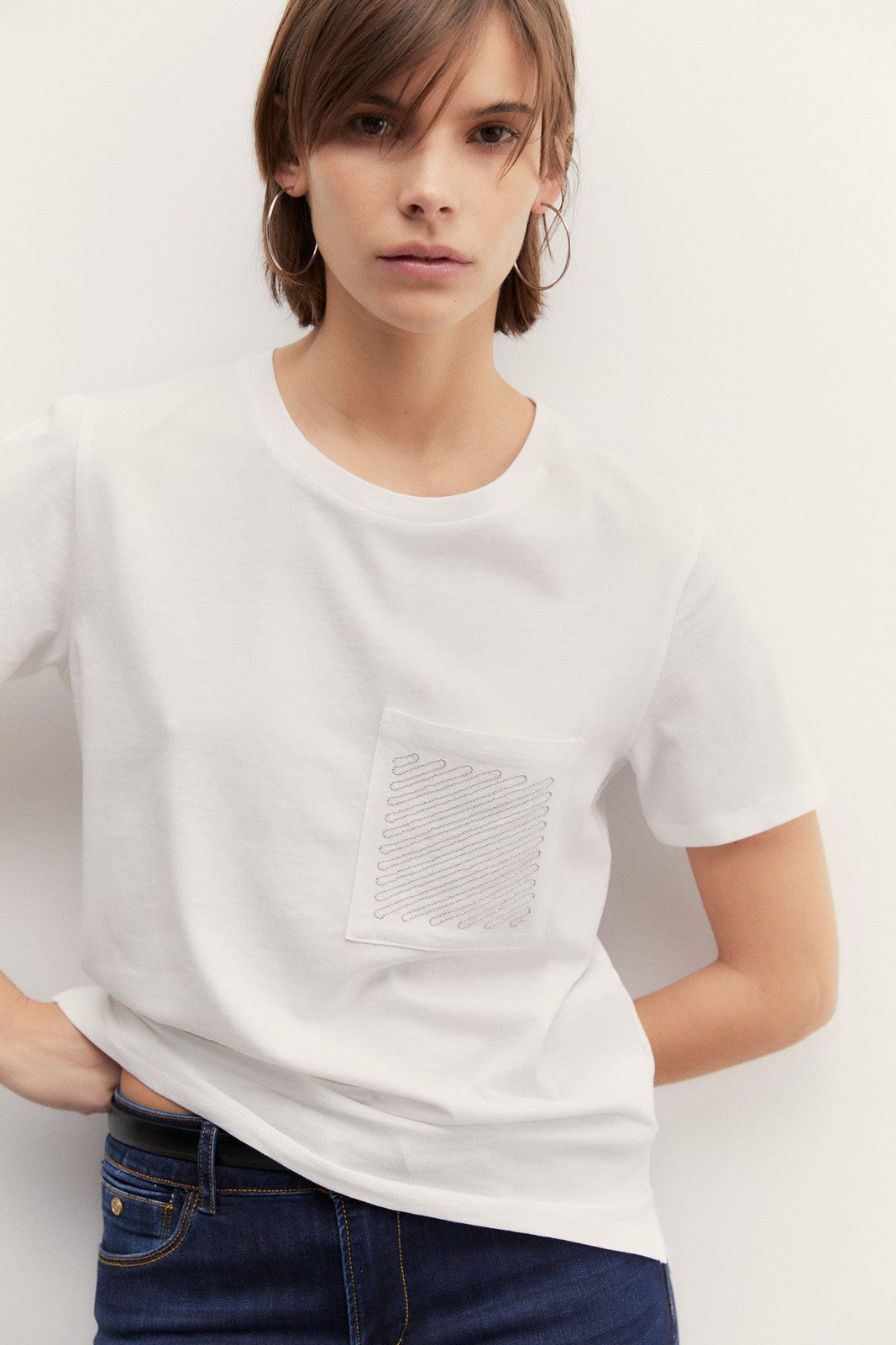 Sfera Sparkly pocket T-shirt - Ecru 4 Shaws Department Stores