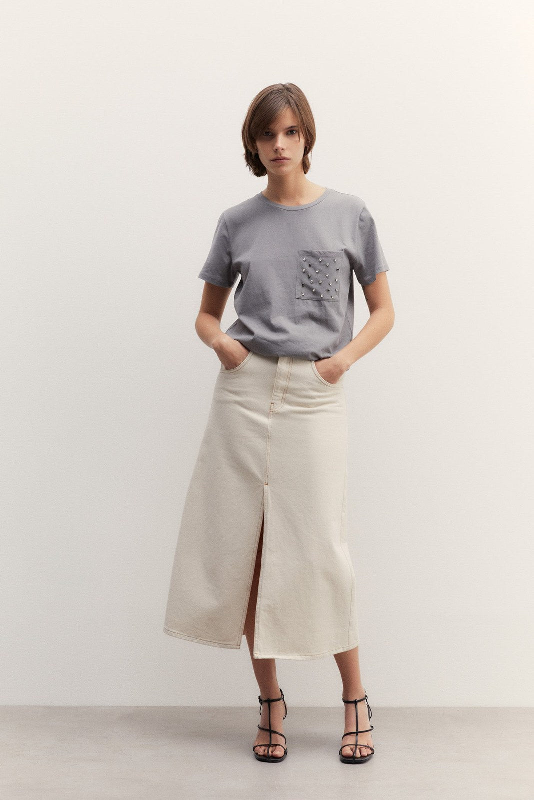 Sfera Sparkly pocket T-shirt - Grey Medium 1 Shaws Department Stores