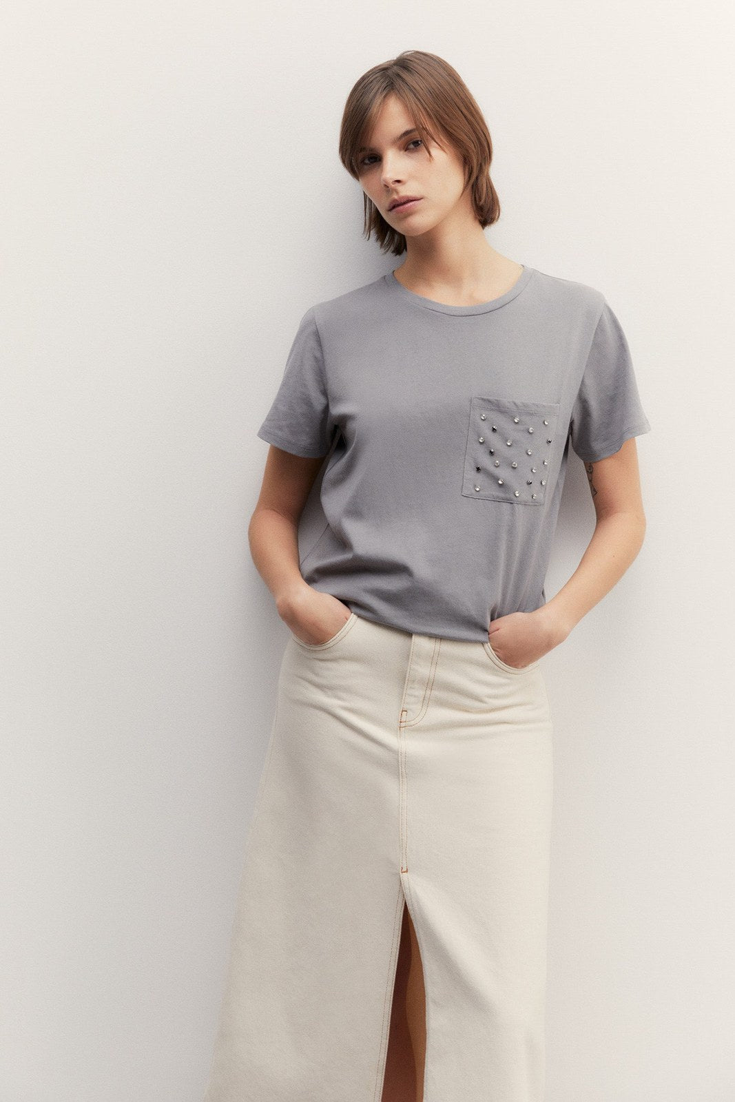 Sfera Sparkly pocket T-shirt - Grey Medium 4 Shaws Department Stores