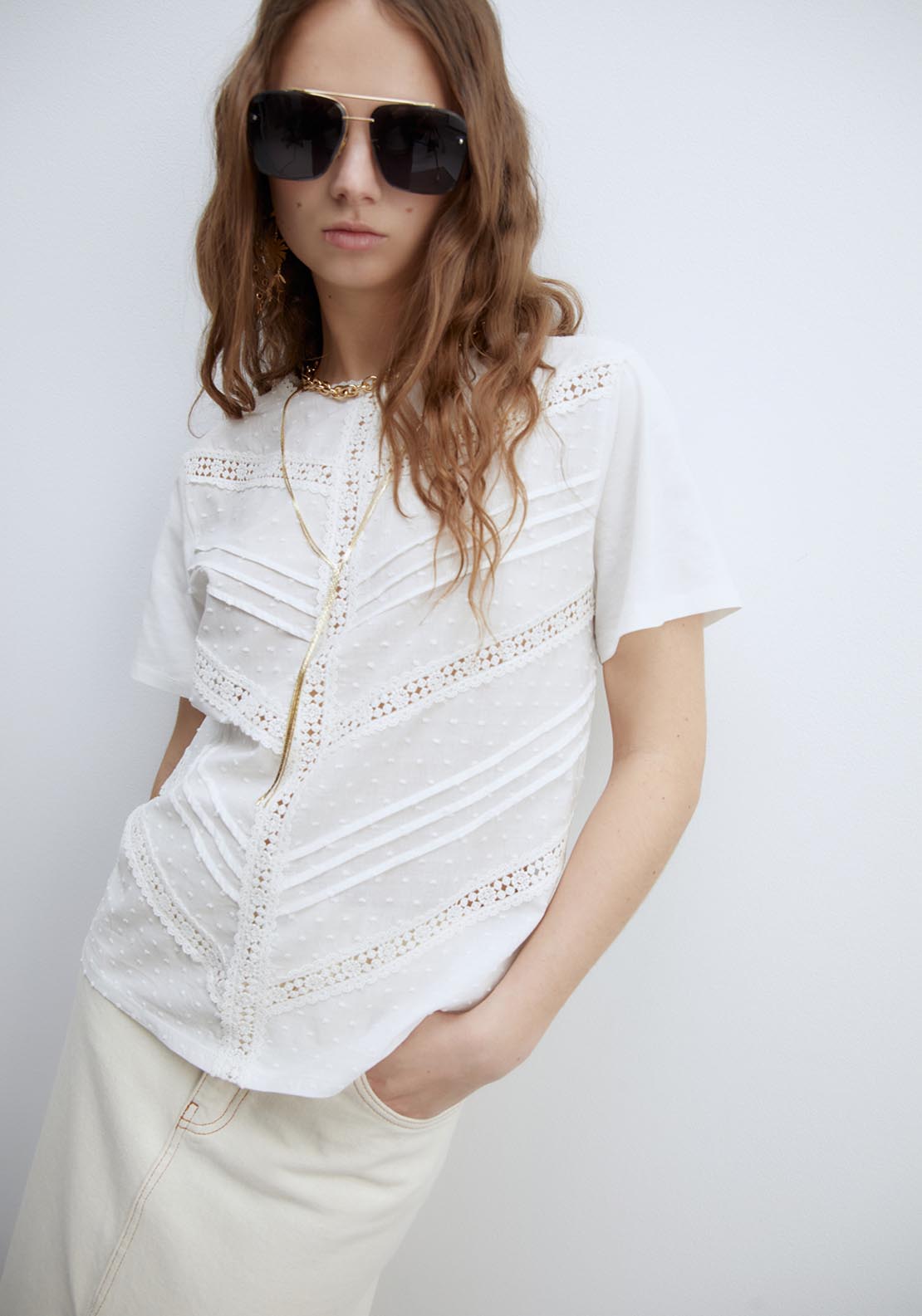 Sfera Plumetis T-Shirt - Ecru 1 Shaws Department Stores