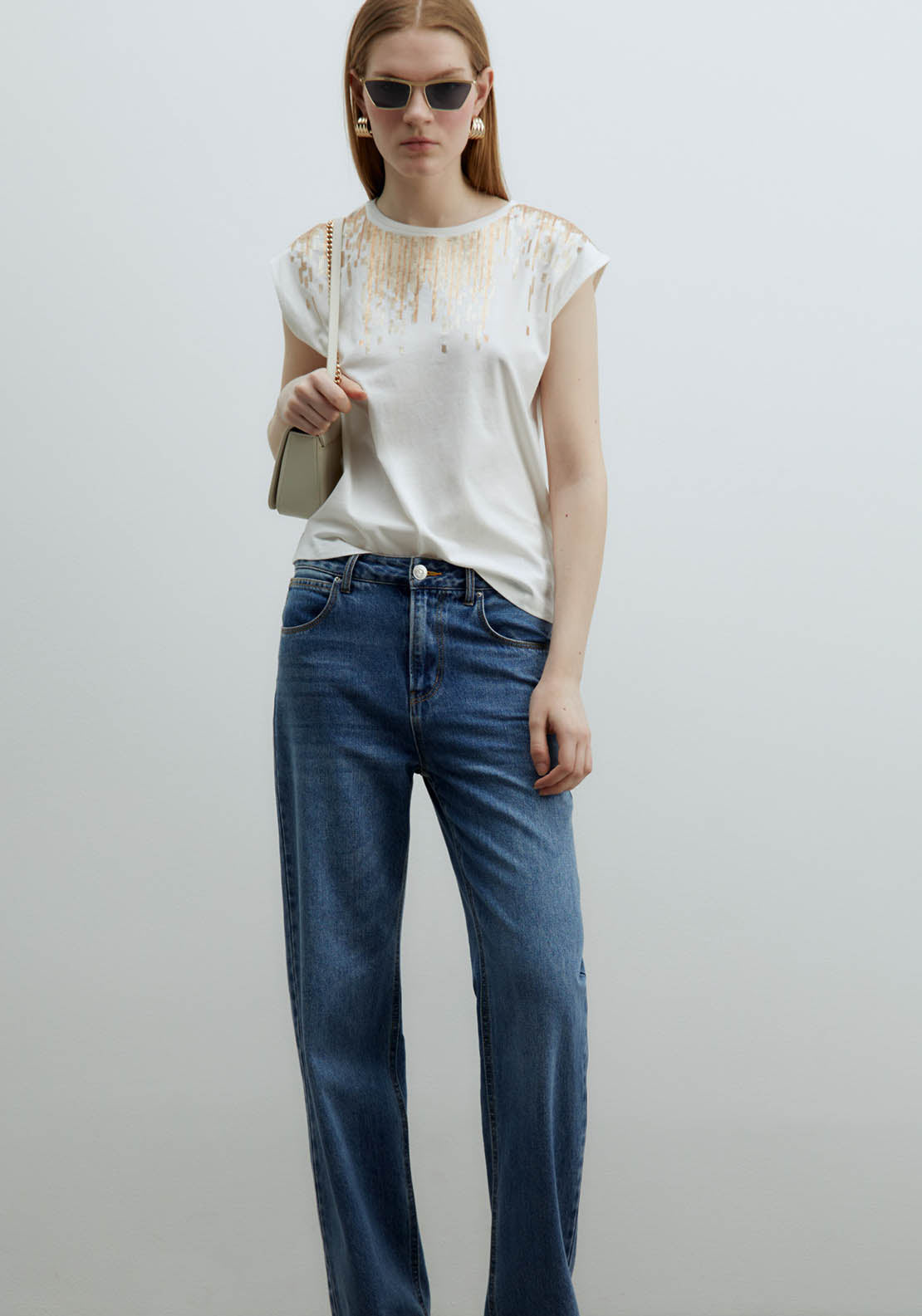 Sfera Sequined Chest Top - White 1 Shaws Department Stores