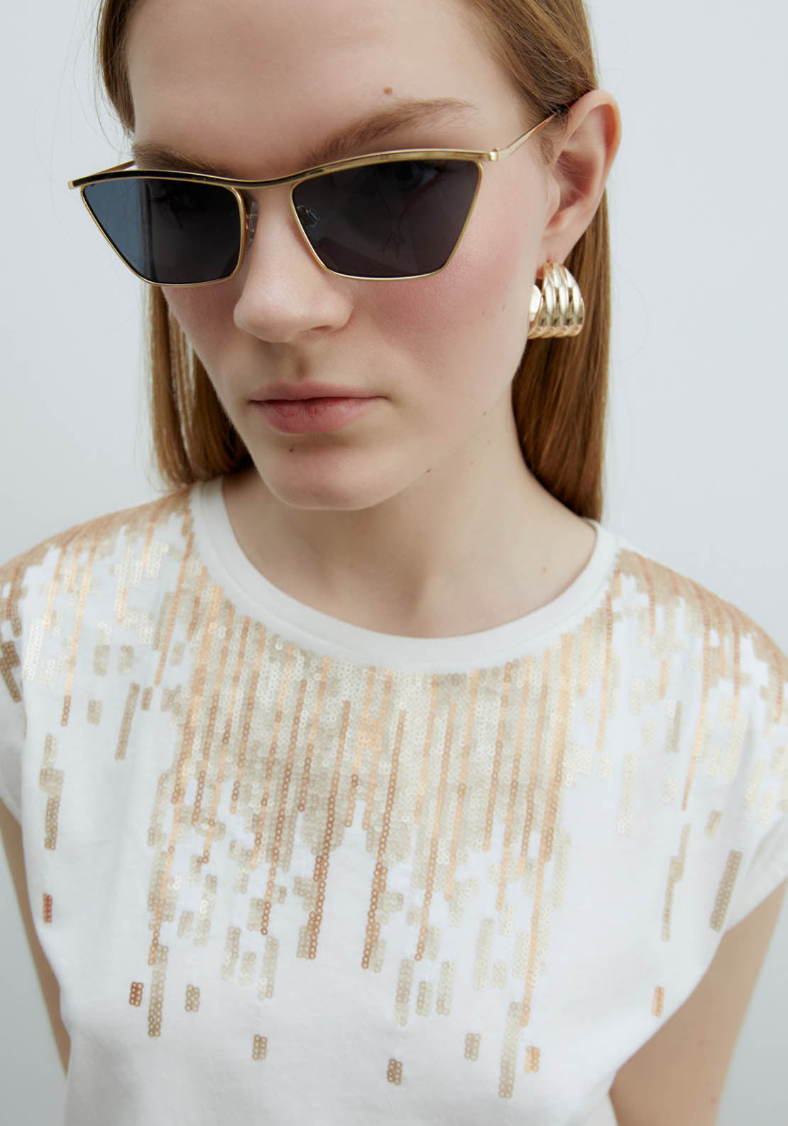 Sfera Sequined Chest Top - White 3 Shaws Department Stores