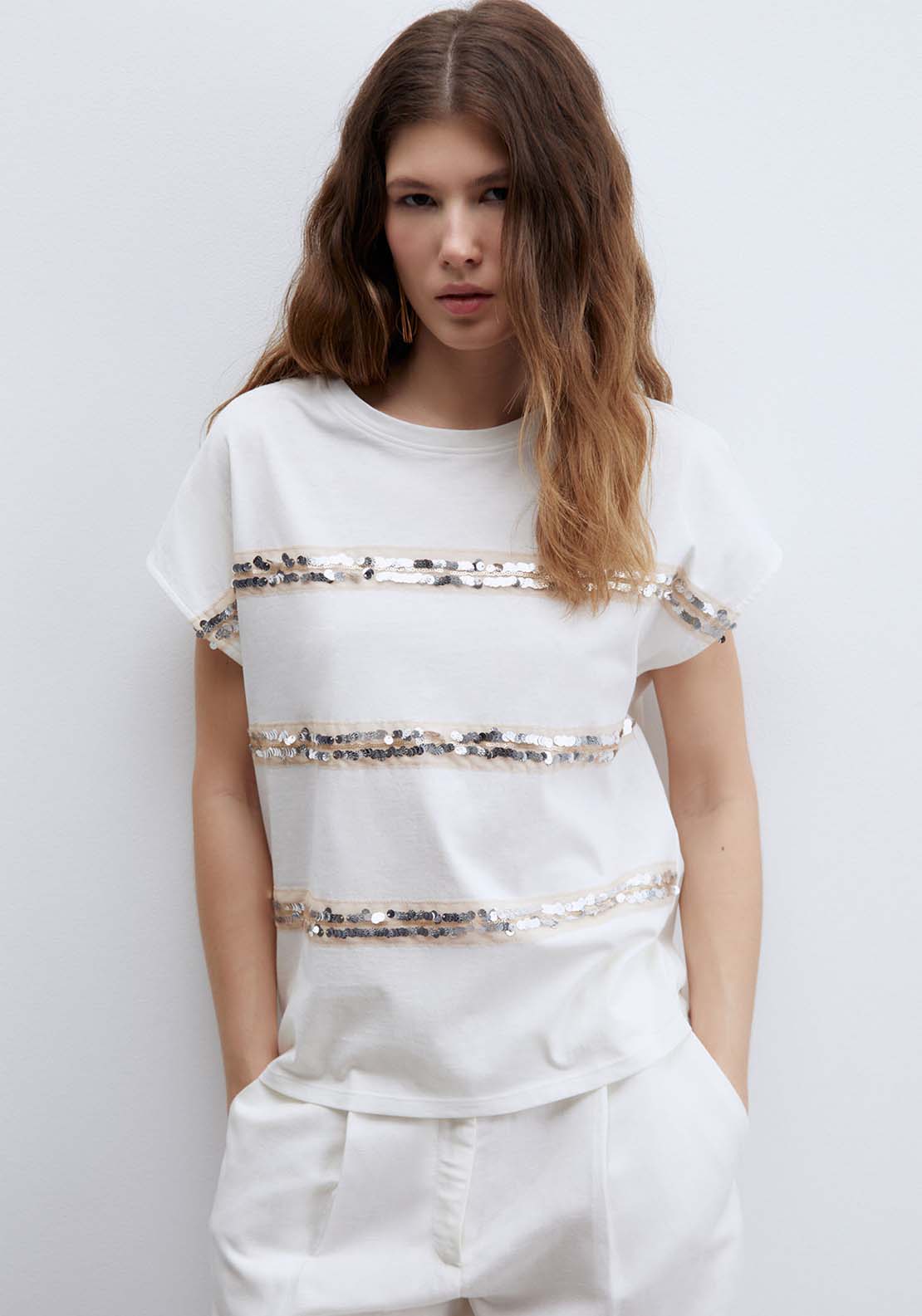 Sequin Embellishment T-Shirt - White