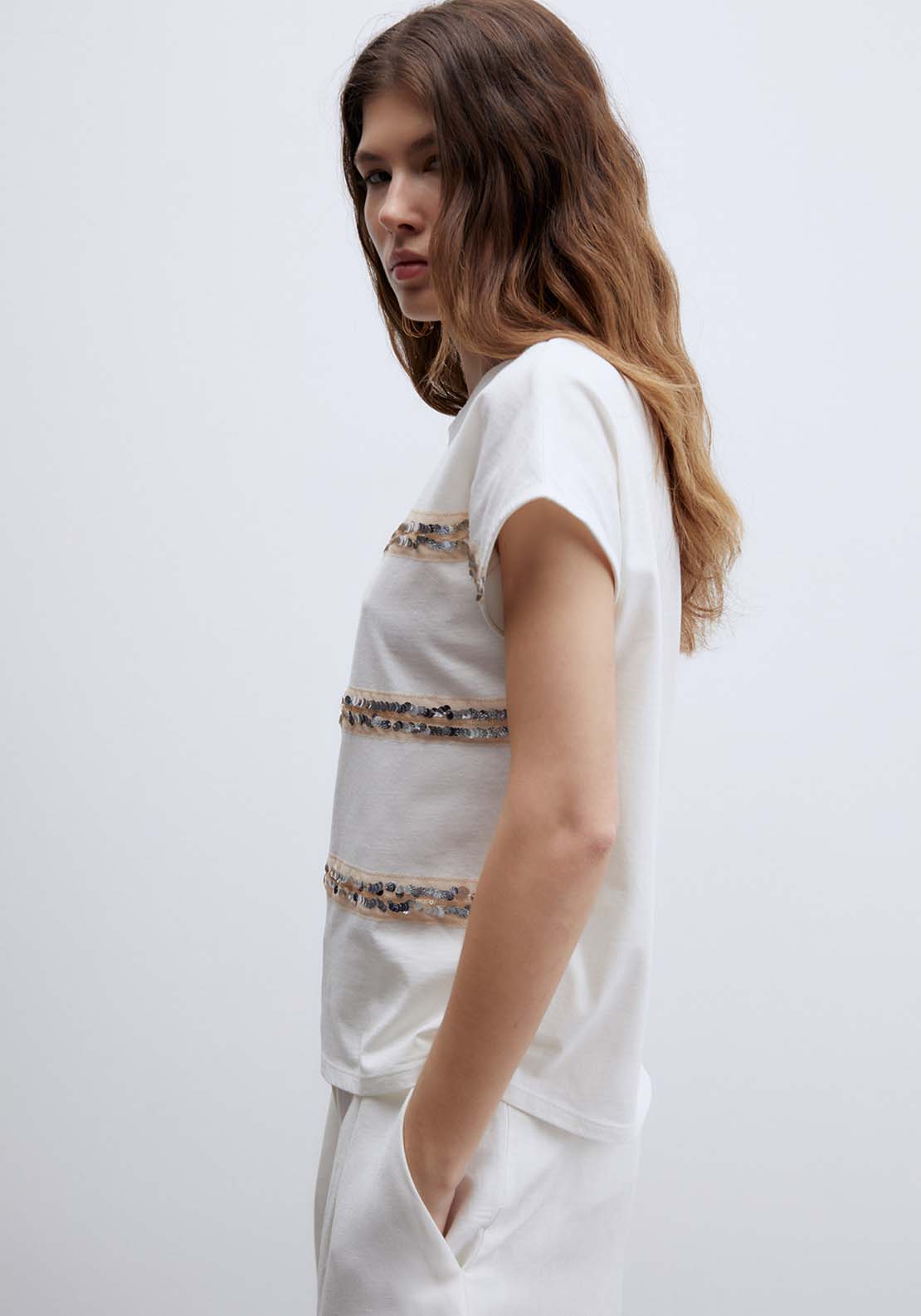 Sequin Embellishment T-Shirt - White