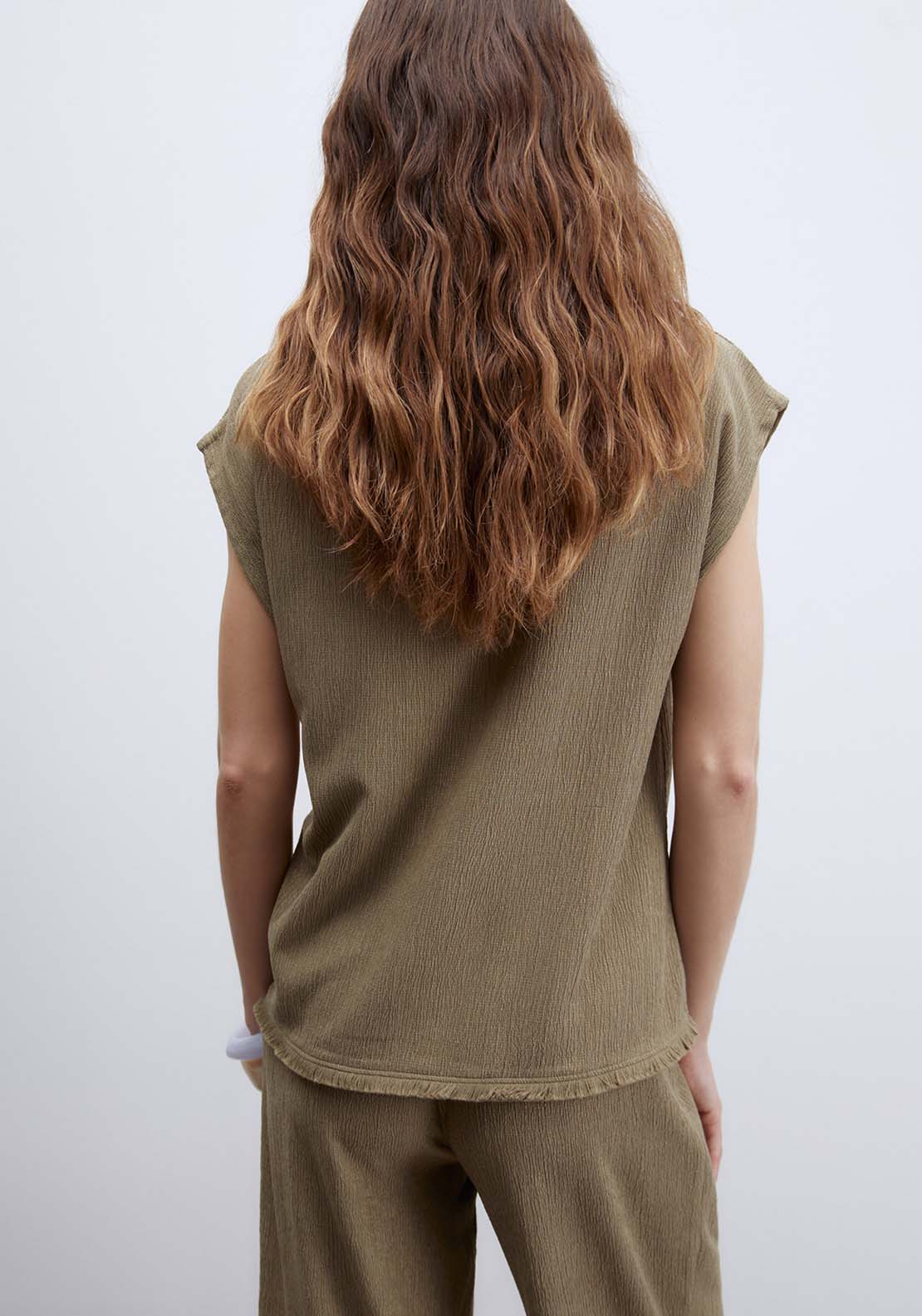 Textured Fringe Top - Beige