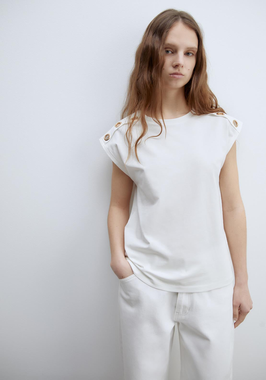 Sfera Metallic Eyelets T-Shirt - White 1 Shaws Department Stores