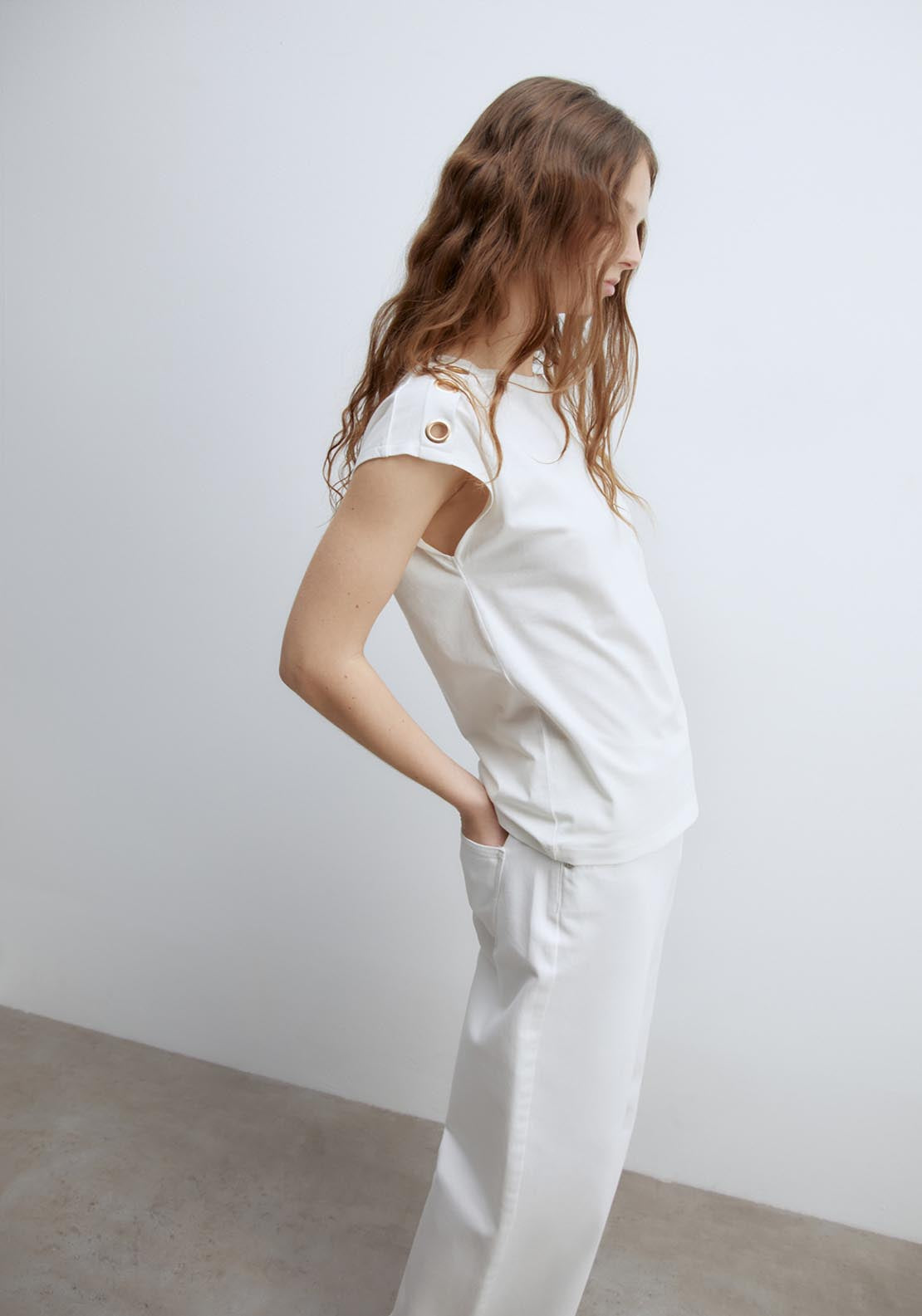 Sfera Metallic Eyelets T-Shirt - White 3 Shaws Department Stores
