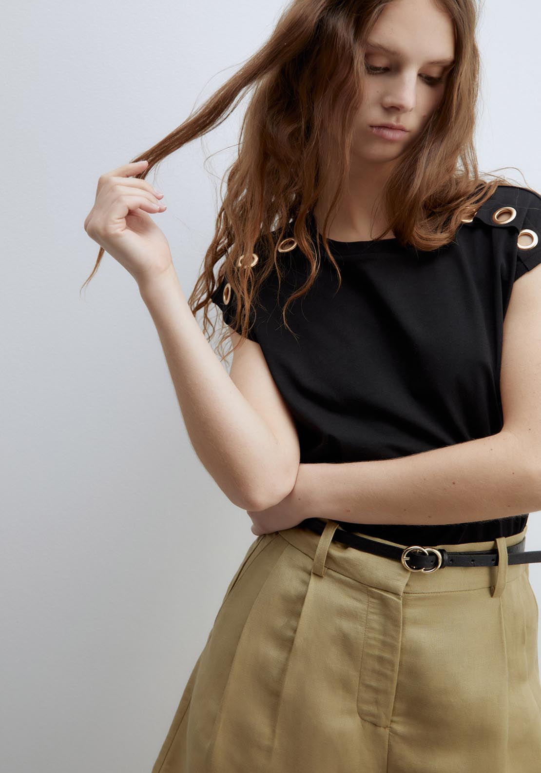 Sfera Metallic Eyelets T-Shirt - Black 1 Shaws Department Stores