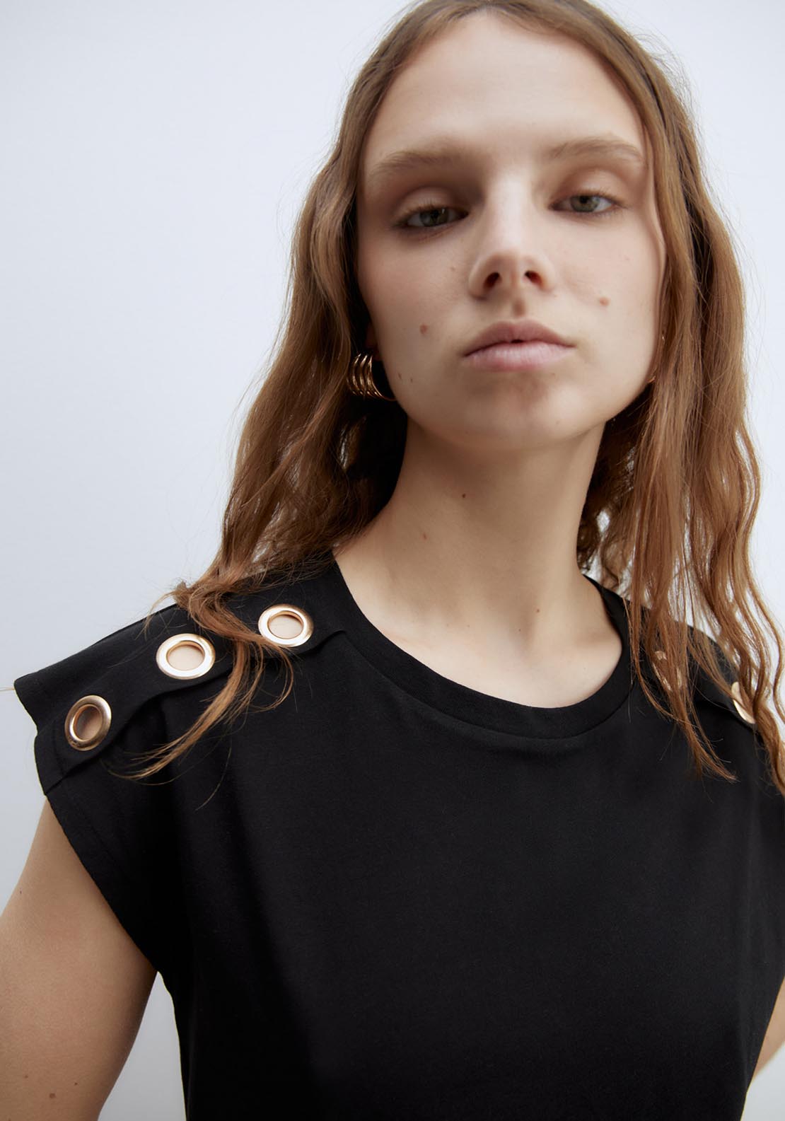 Sfera Metallic Eyelets T-Shirt - Black 4 Shaws Department Stores