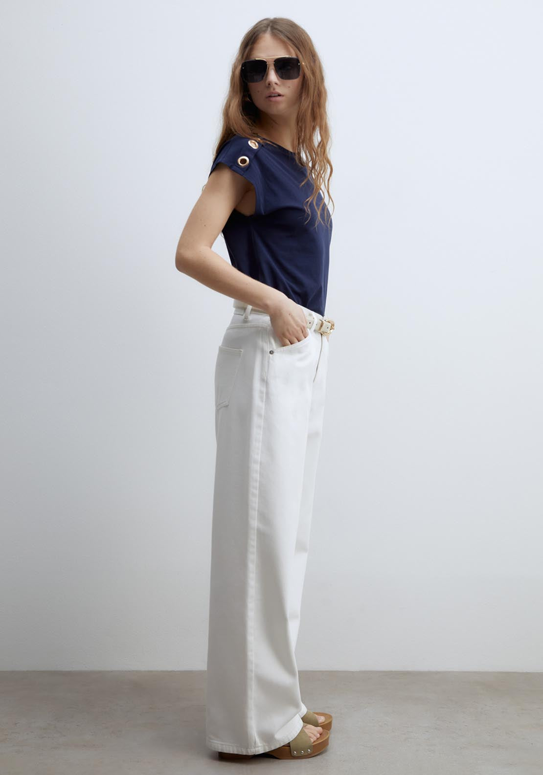 Sfera Metallic Eyelets T-Shirt - Navy 3 Shaws Department Stores