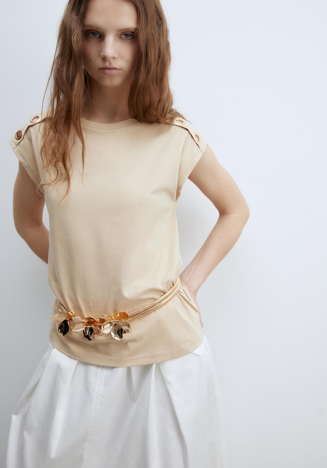 Sfera Metallic Eyelets T-Shirt - Toasted 1 Shaws Department Stores