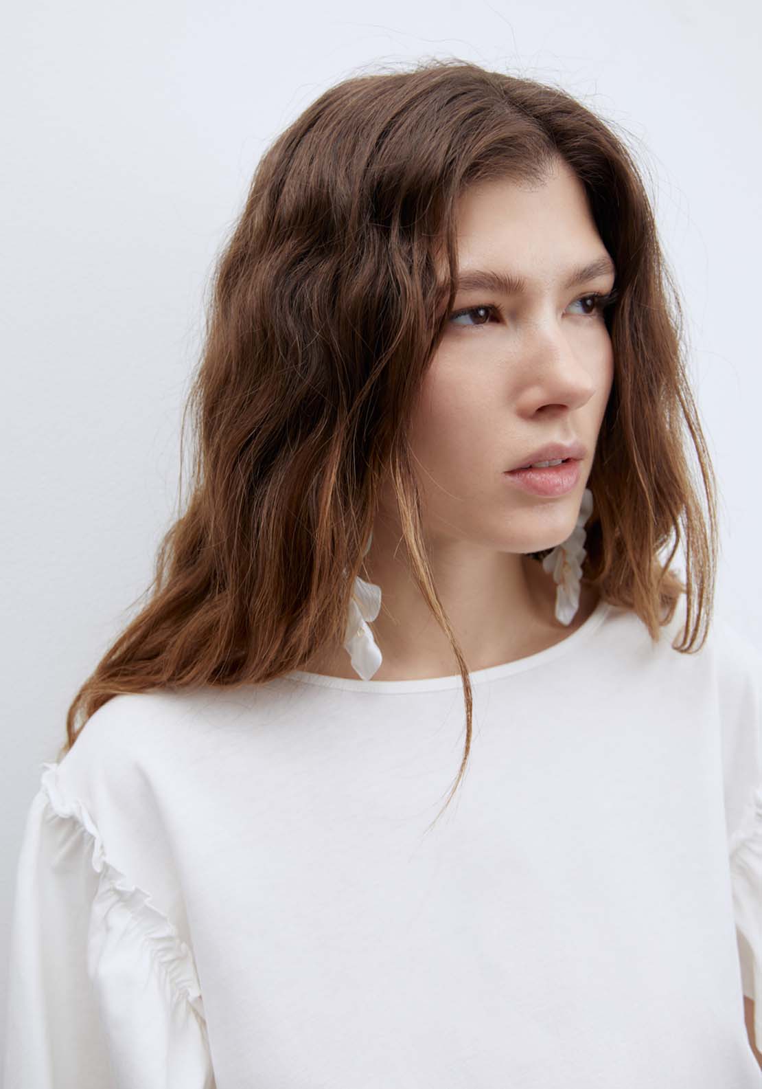 Short Sleeve Printed Ruffle Top - White