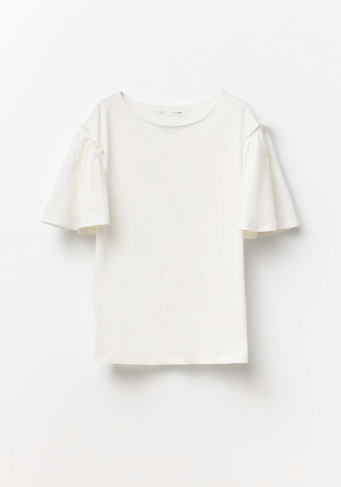 Short Sleeve Printed Ruffle Top - White