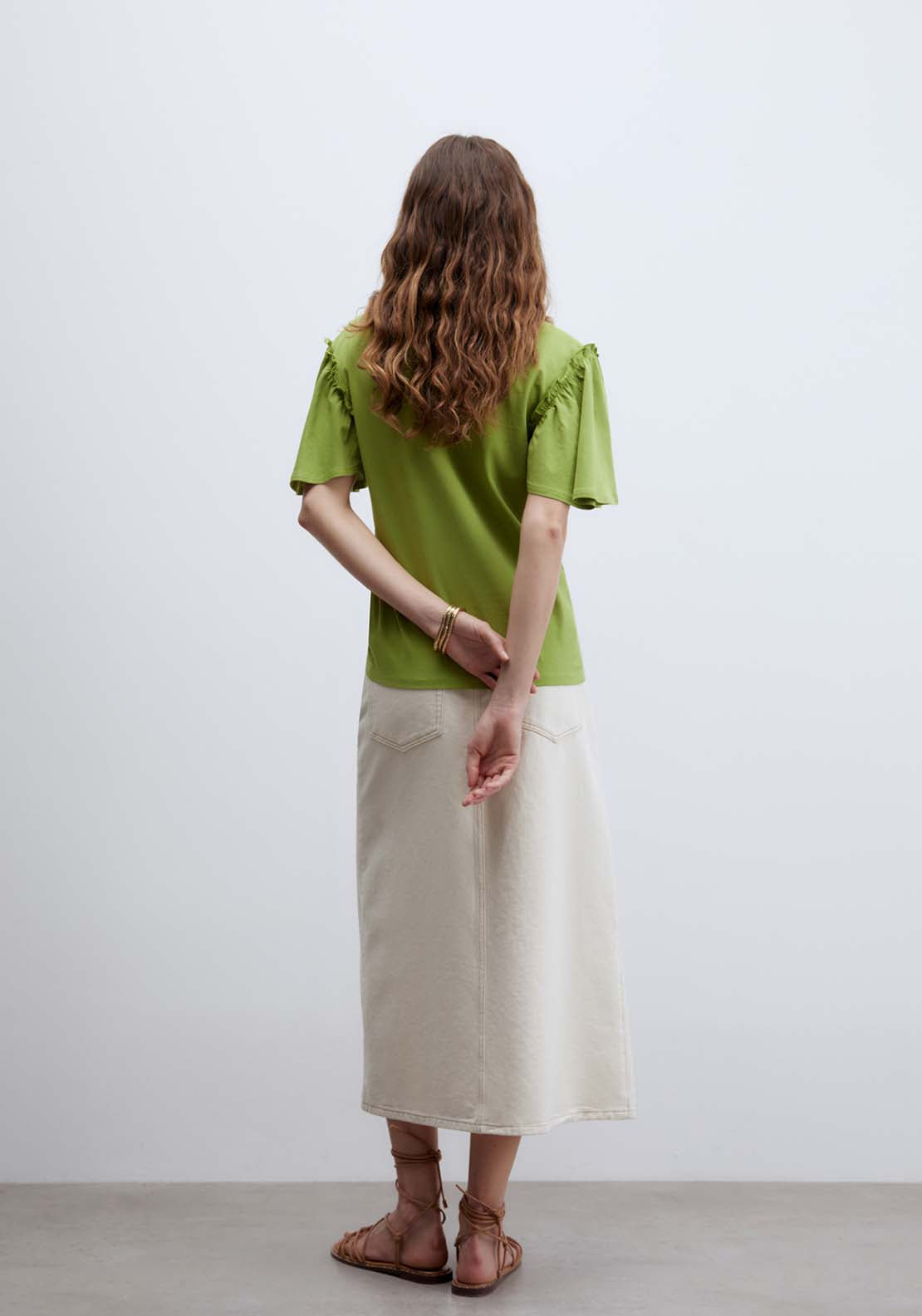 Short Sleeve Printed Ruffle Top - Green