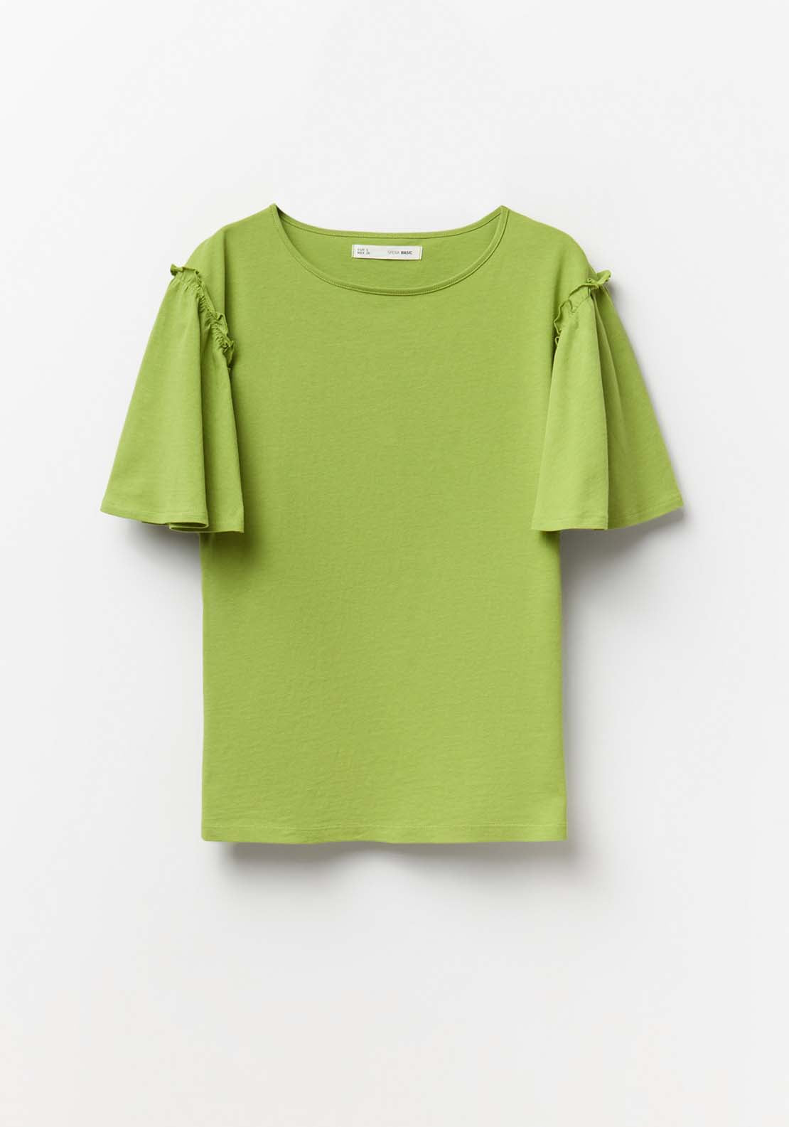 Short Sleeve Printed Ruffle Top - Green