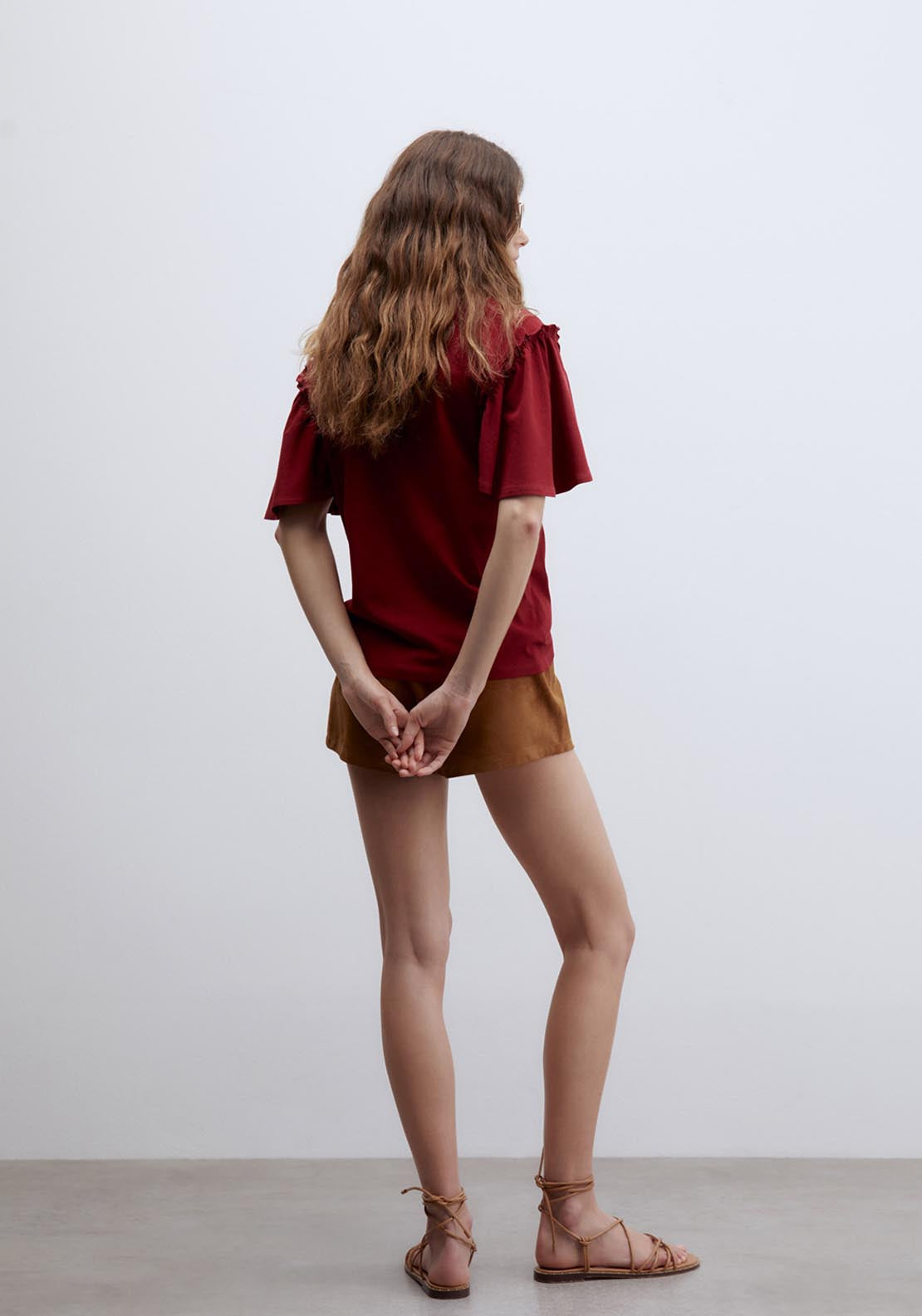 Sfera Short Sleeve Printed Ruffle Top - Red 2 Shaws Department Stores