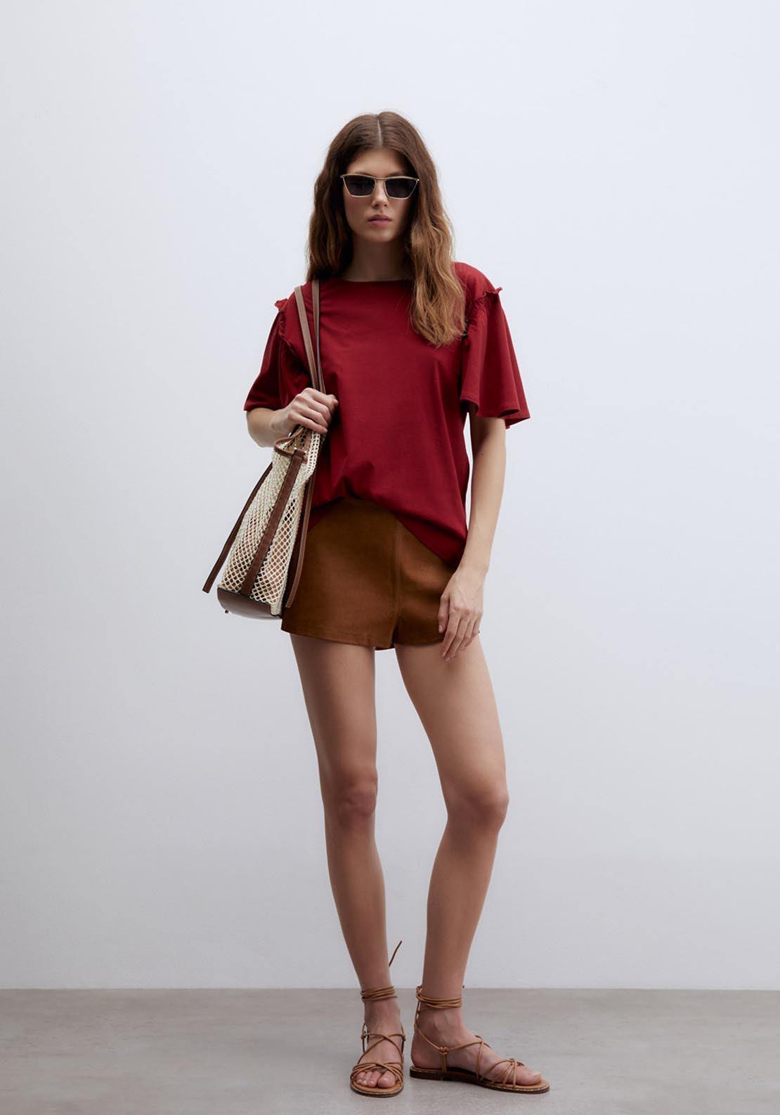Sfera Short Sleeve Printed Ruffle Top - Red 4 Shaws Department Stores
