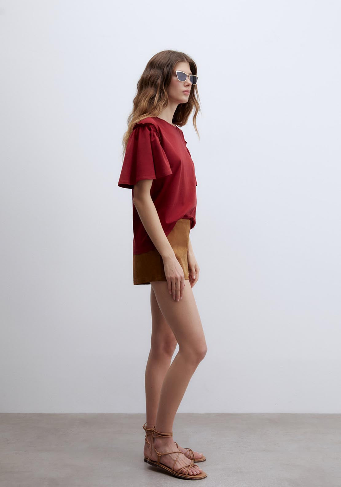 Sfera Short Sleeve Printed Ruffle Top - Red 3 Shaws Department Stores