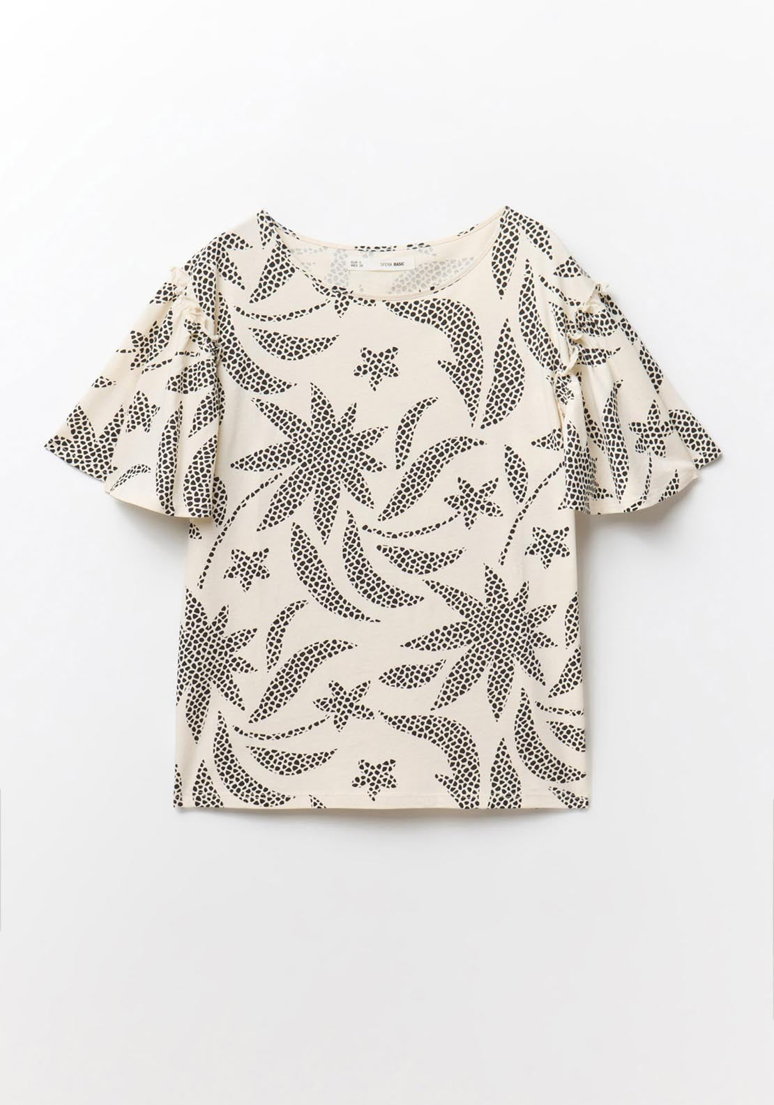 Sfera Short Sleeve Printed Ruffle Top - White 6 Shaws Department Stores