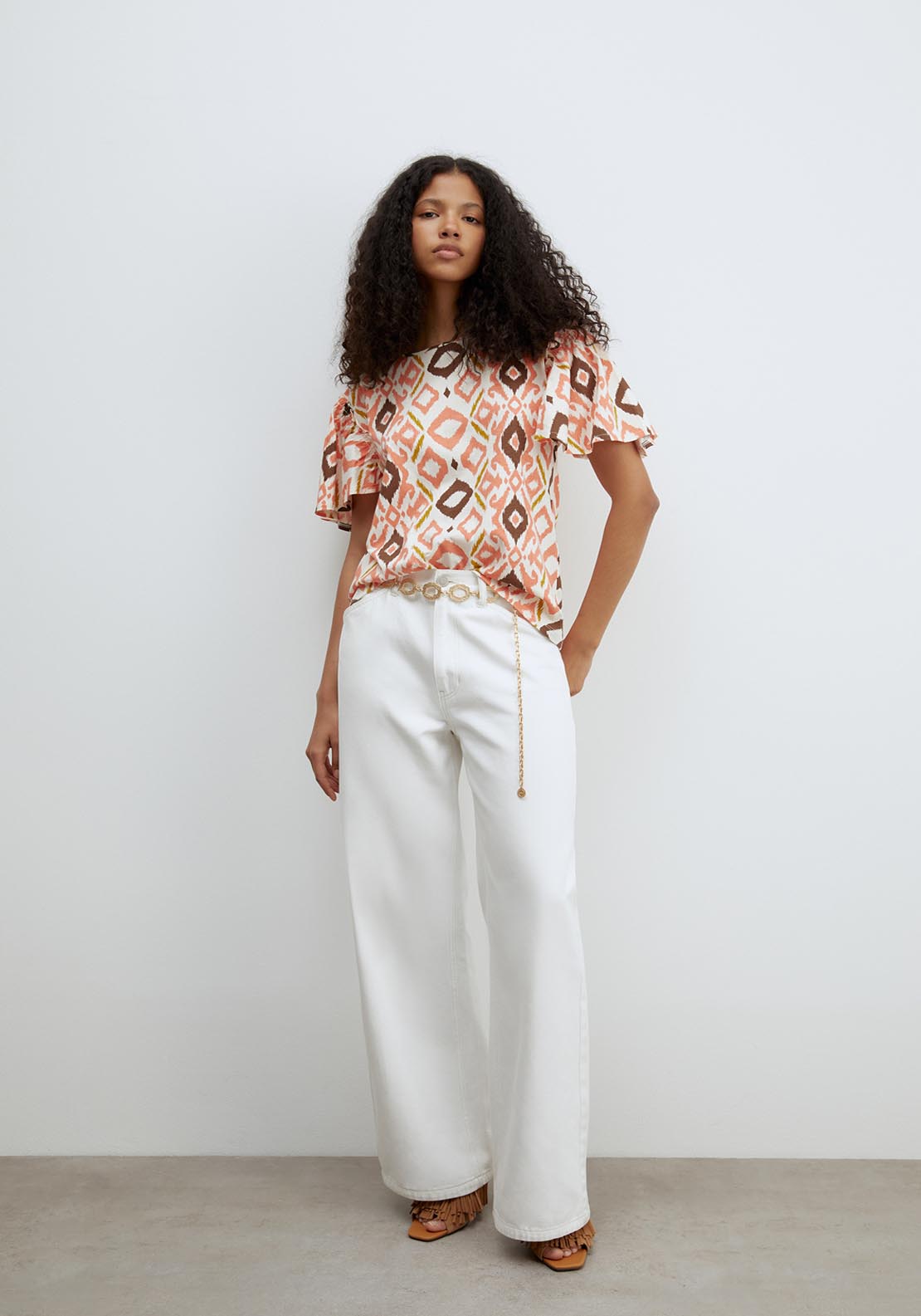 Sfera Short Sleeve Printed Ruffle Top - Multicolour 5 Shaws Department Stores
