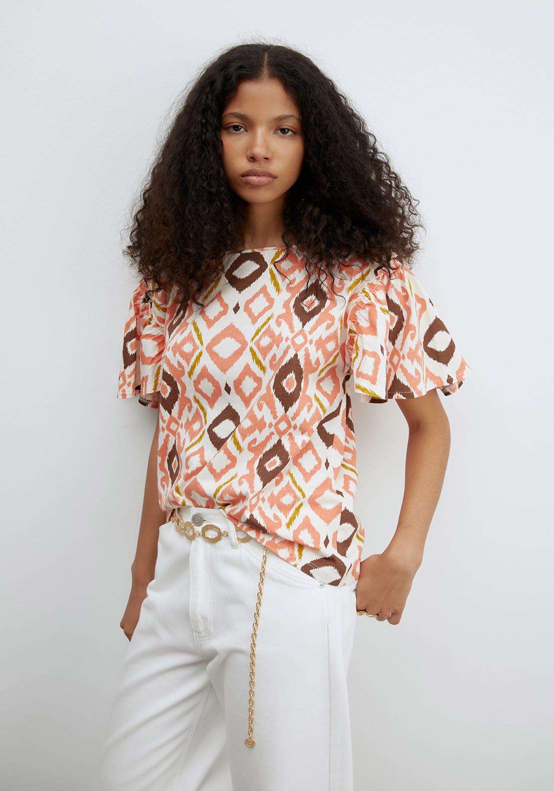 Sfera Short Sleeve Printed Ruffle Top - Multicolour 1 Shaws Department Stores