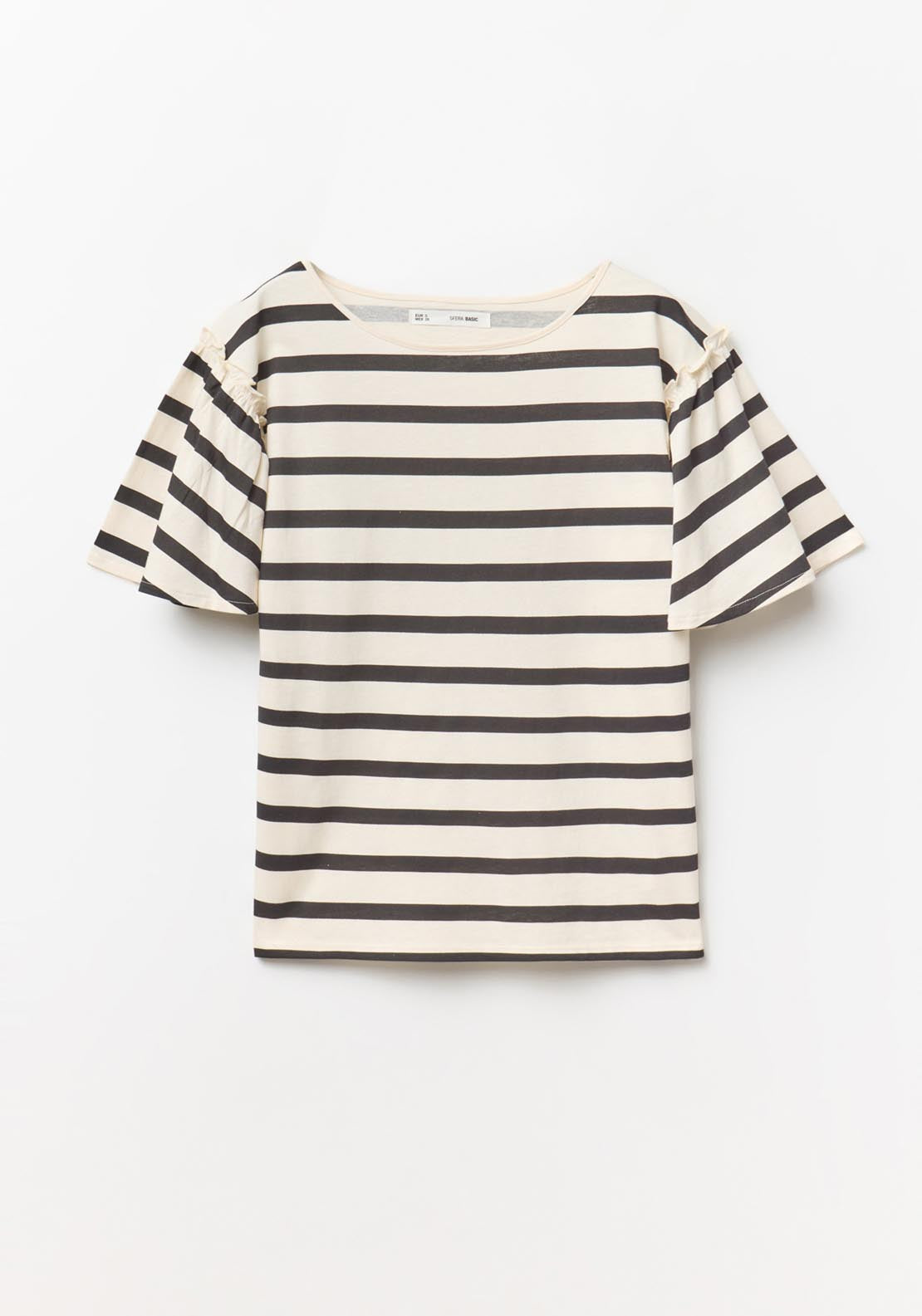 Sfera Short Sleeve Printed Ruffle Top - Ecru 1 Shaws Department Stores