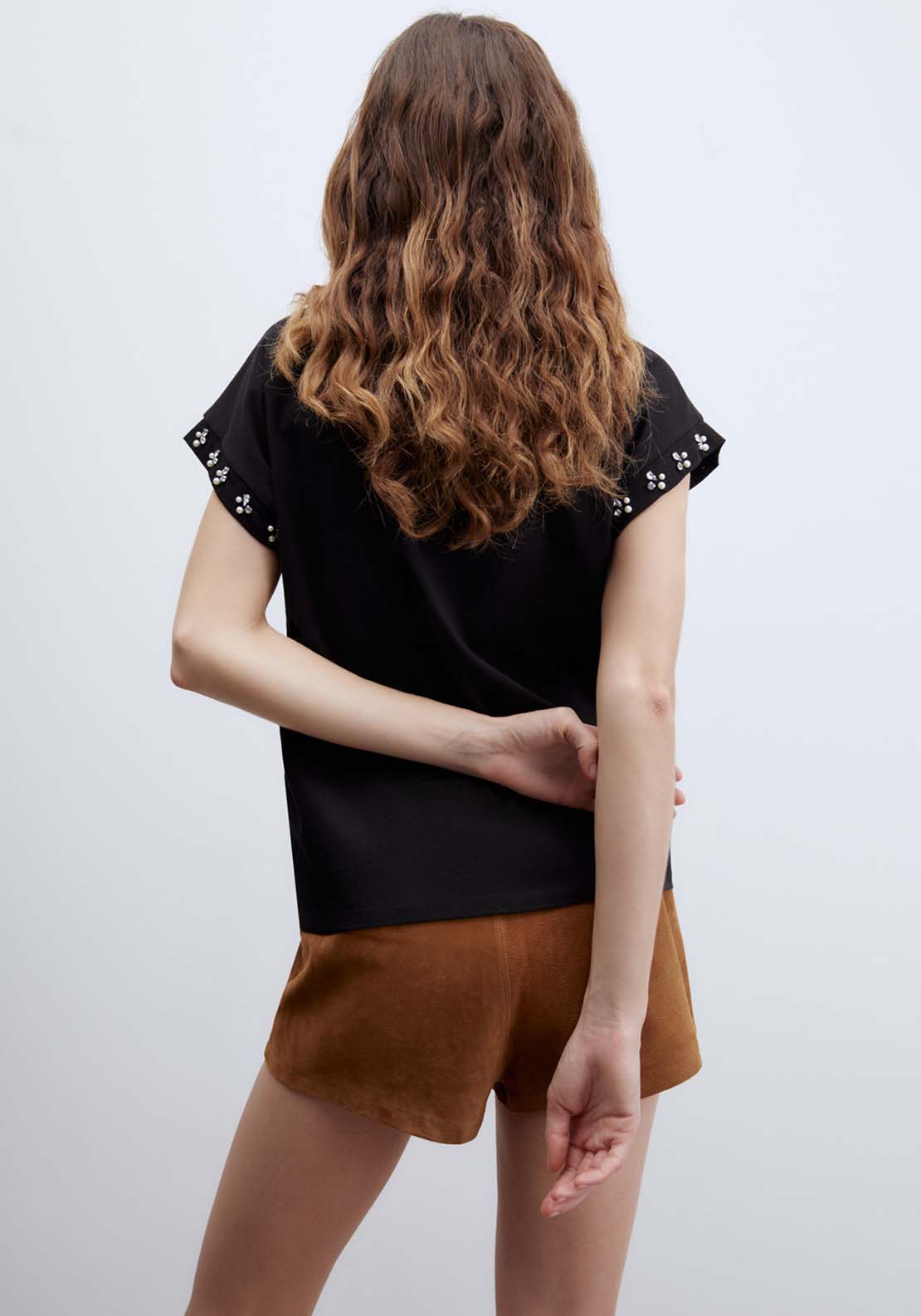 Top With Pearl Sleeves - Black
