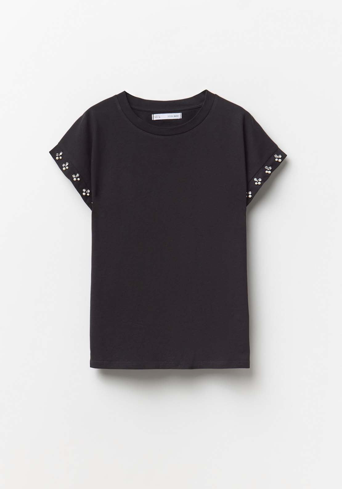 Top With Pearl Sleeves - Black