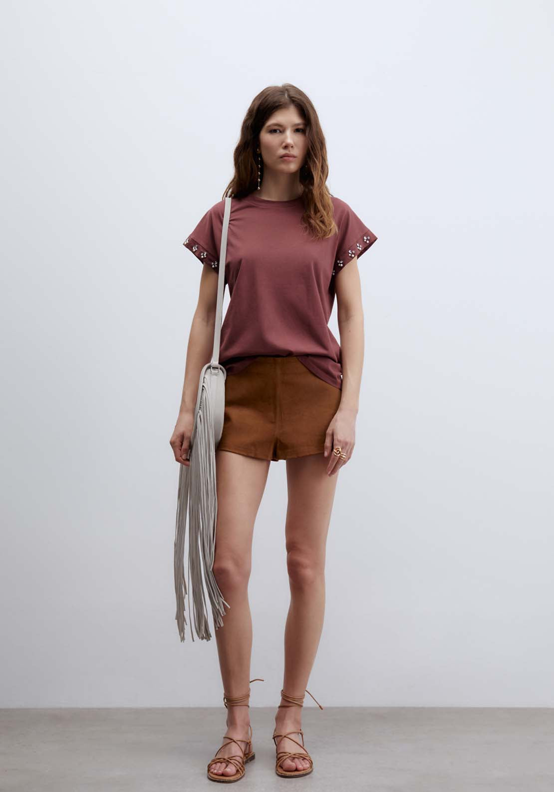 Top With Pearl Sleeves - Red