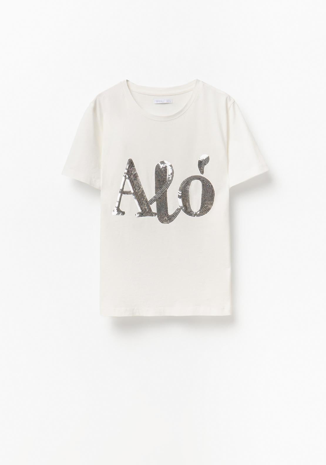 Sequin Graphic T-Shirt - Cream