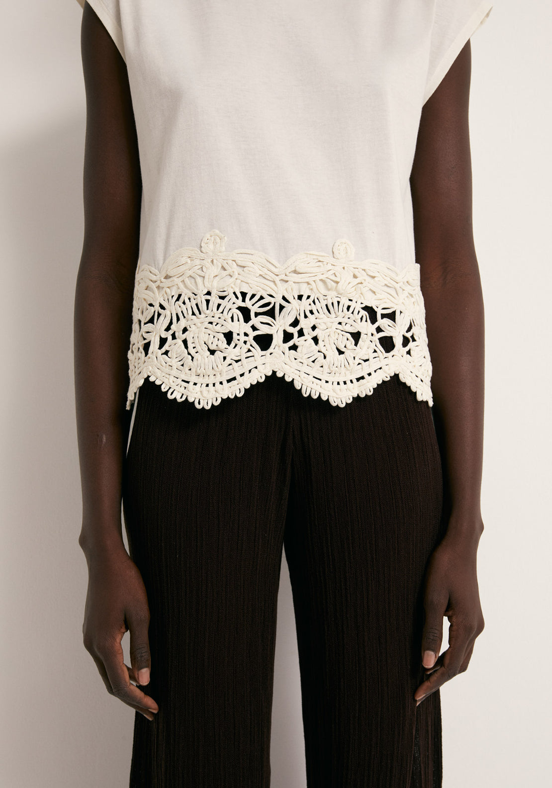 Cotton Crochet Hem Top - Cream