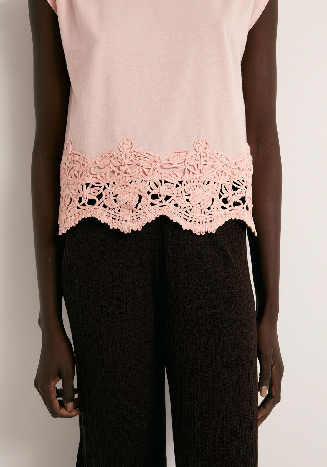 Cotton Crochet Hem Top - Pink