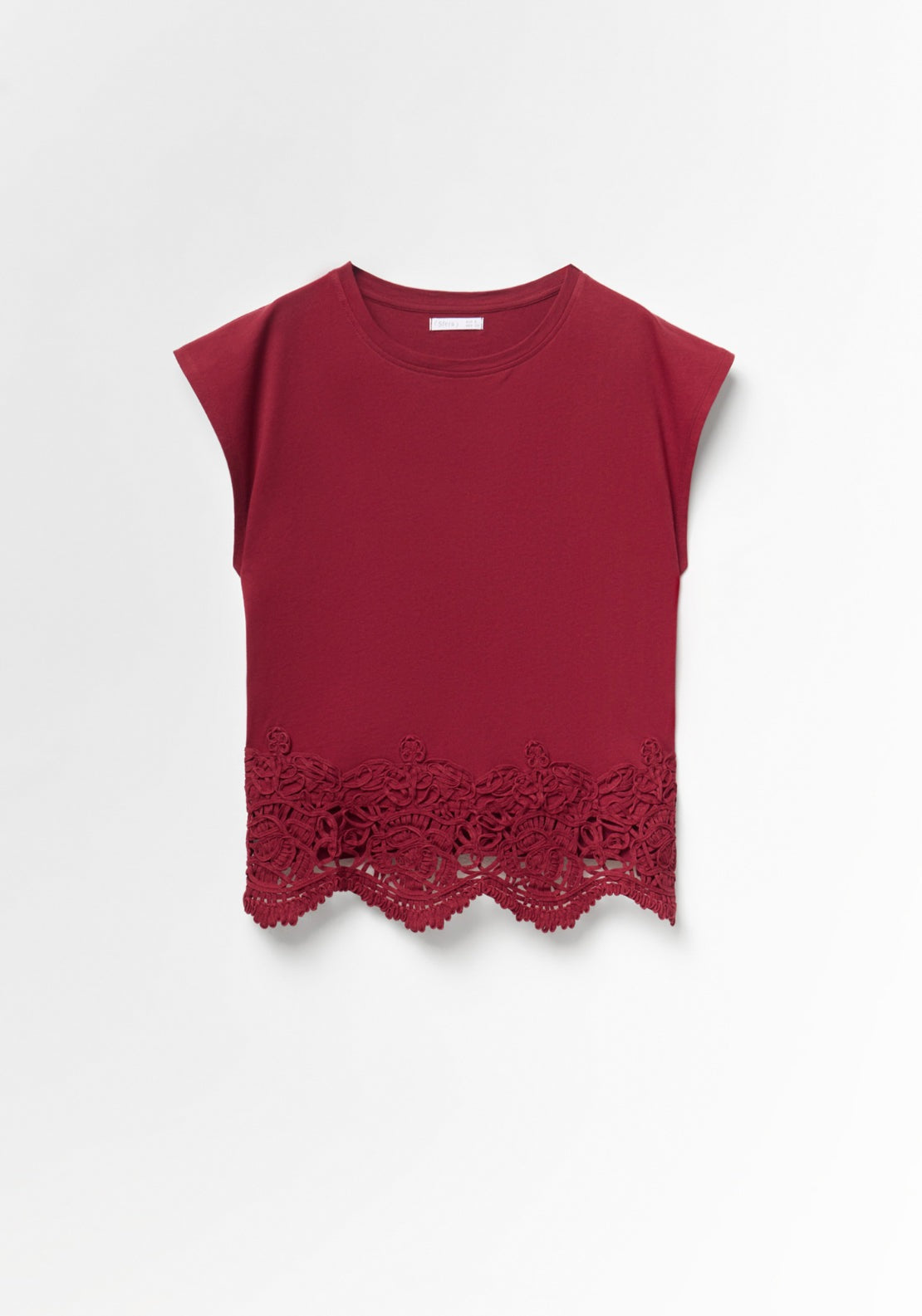 Cotton Crochet Hem Top - Red