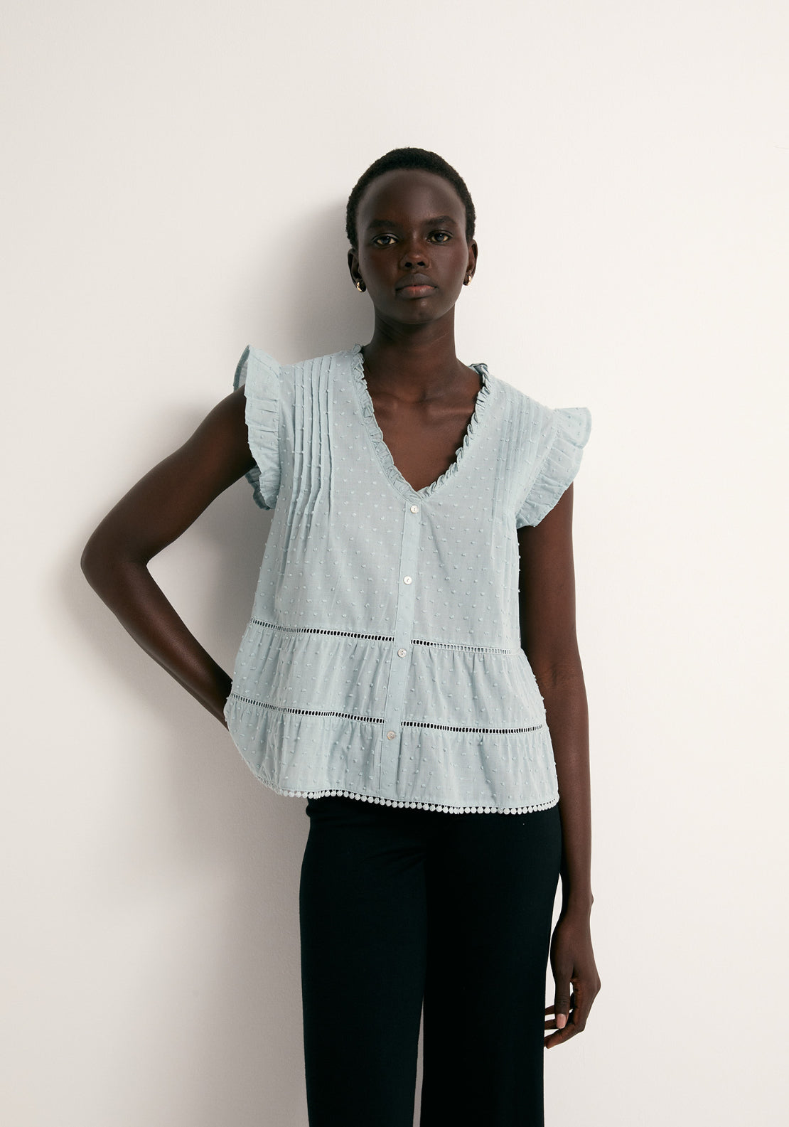 Cotton Plumetis Top - Blue