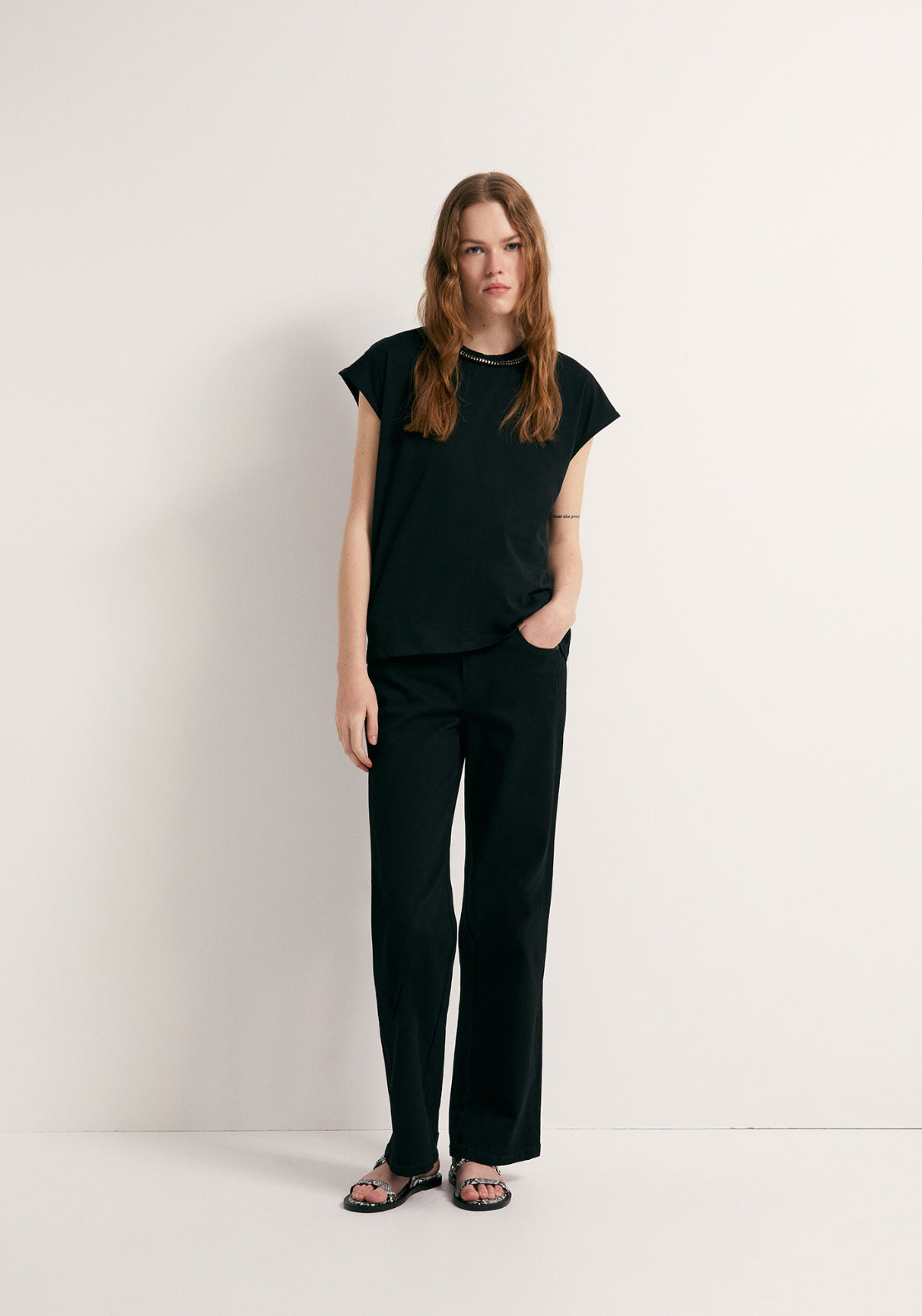 Rhinestone Detail T-Shirt - Black