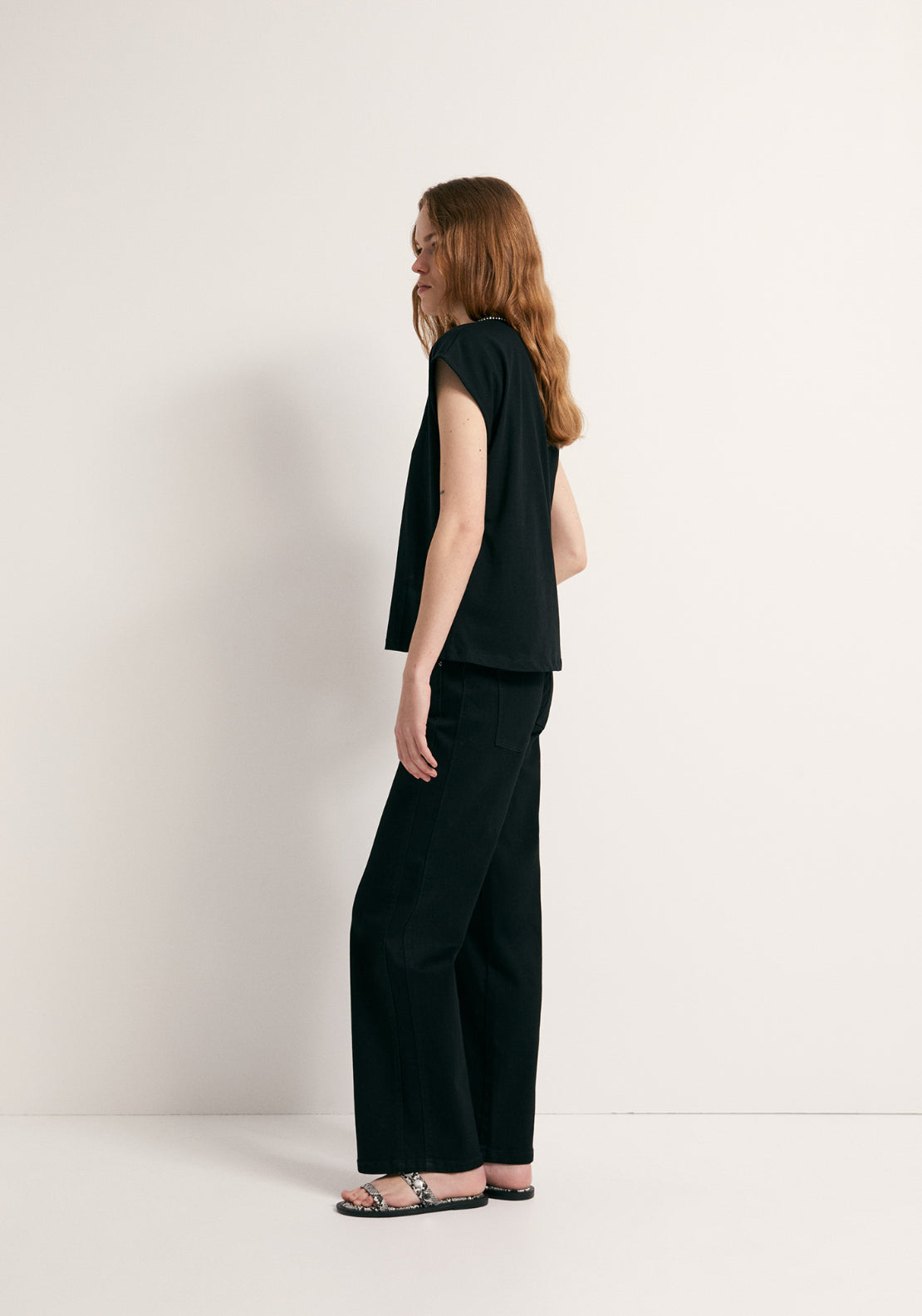 Rhinestone Detail T-Shirt - Black