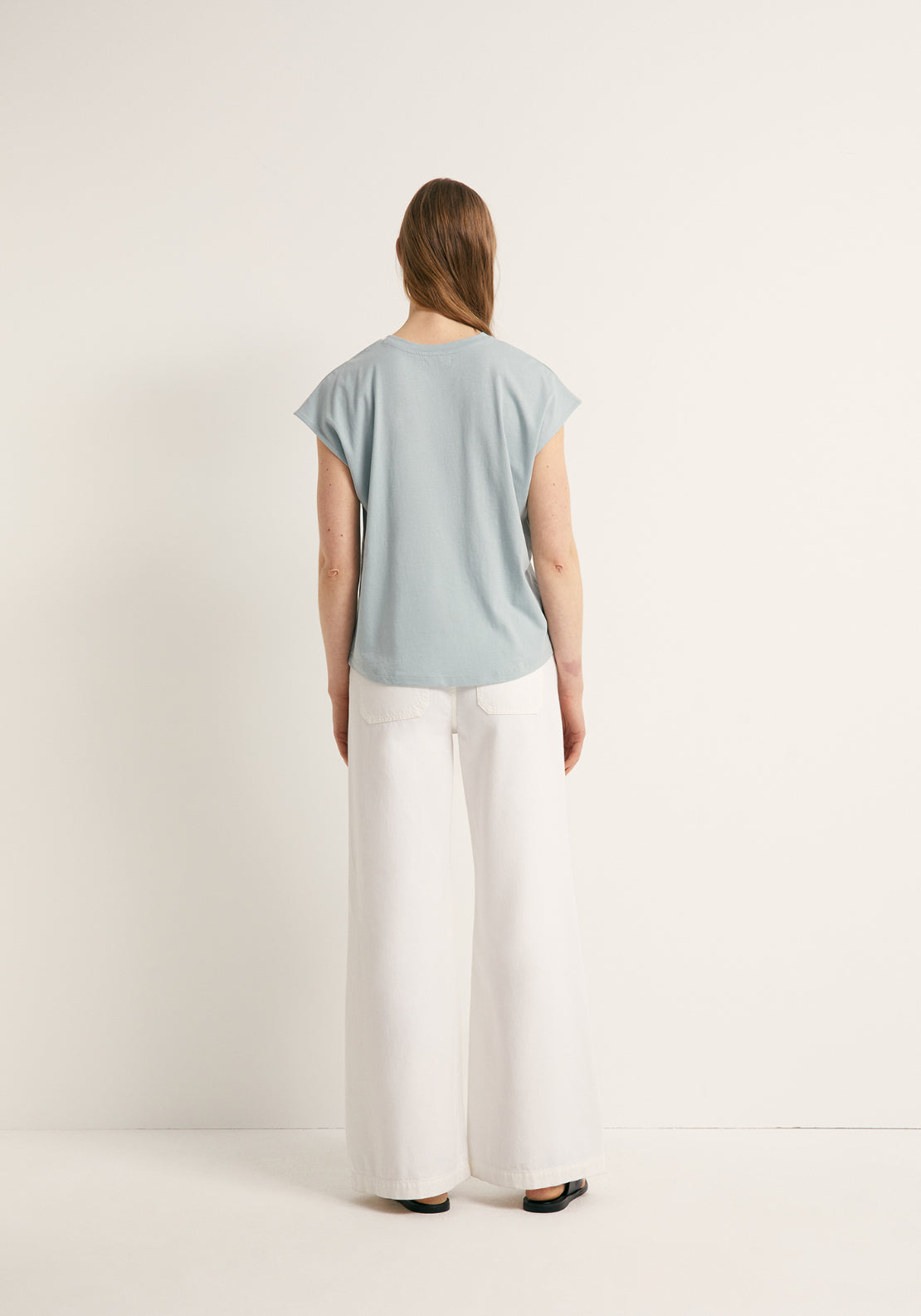 Rhinestone Detail Cotton T-Shirt - Blue