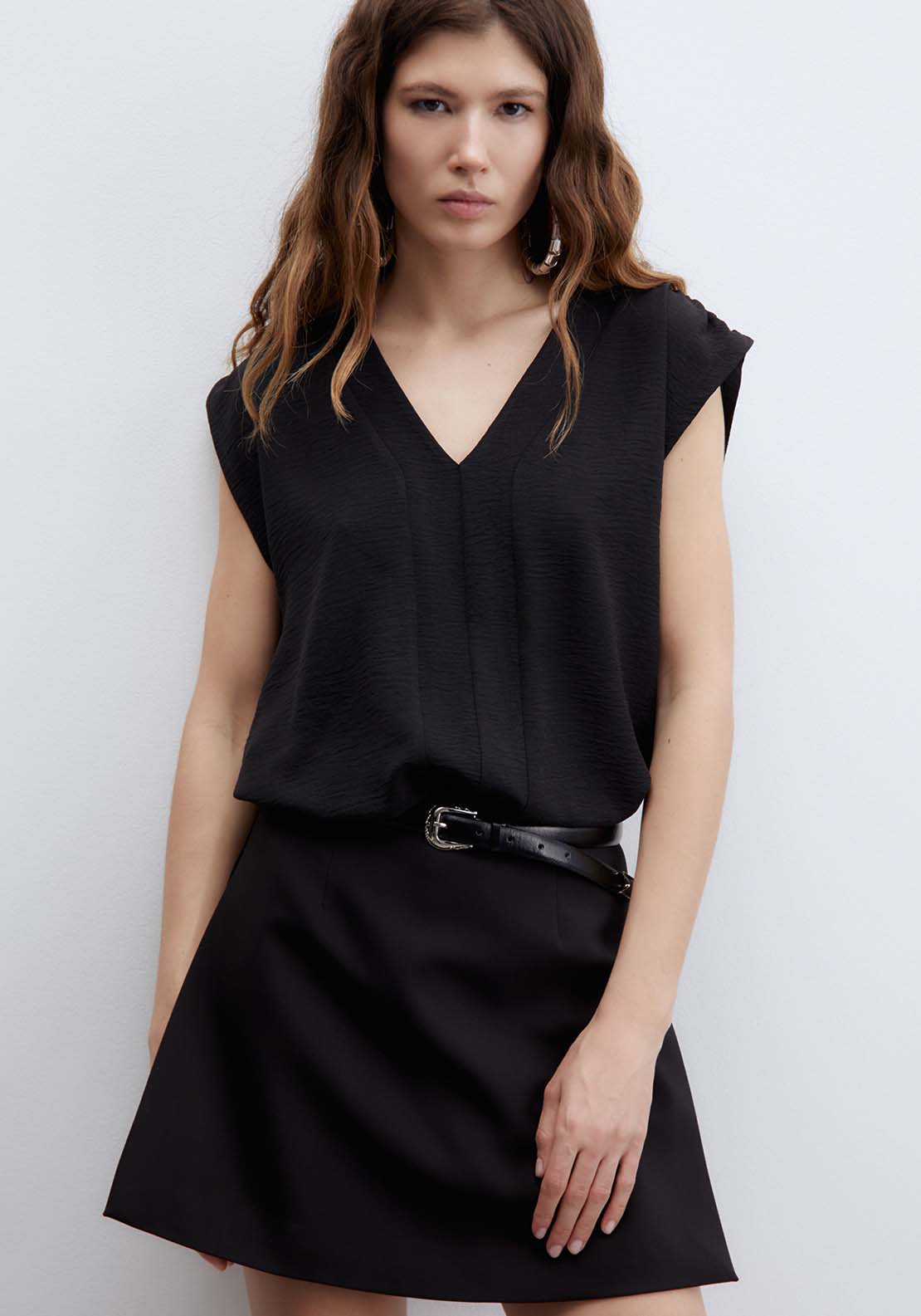 Sfera Sleveless V Neck Pareo Top - Black 4 Shaws Department Stores