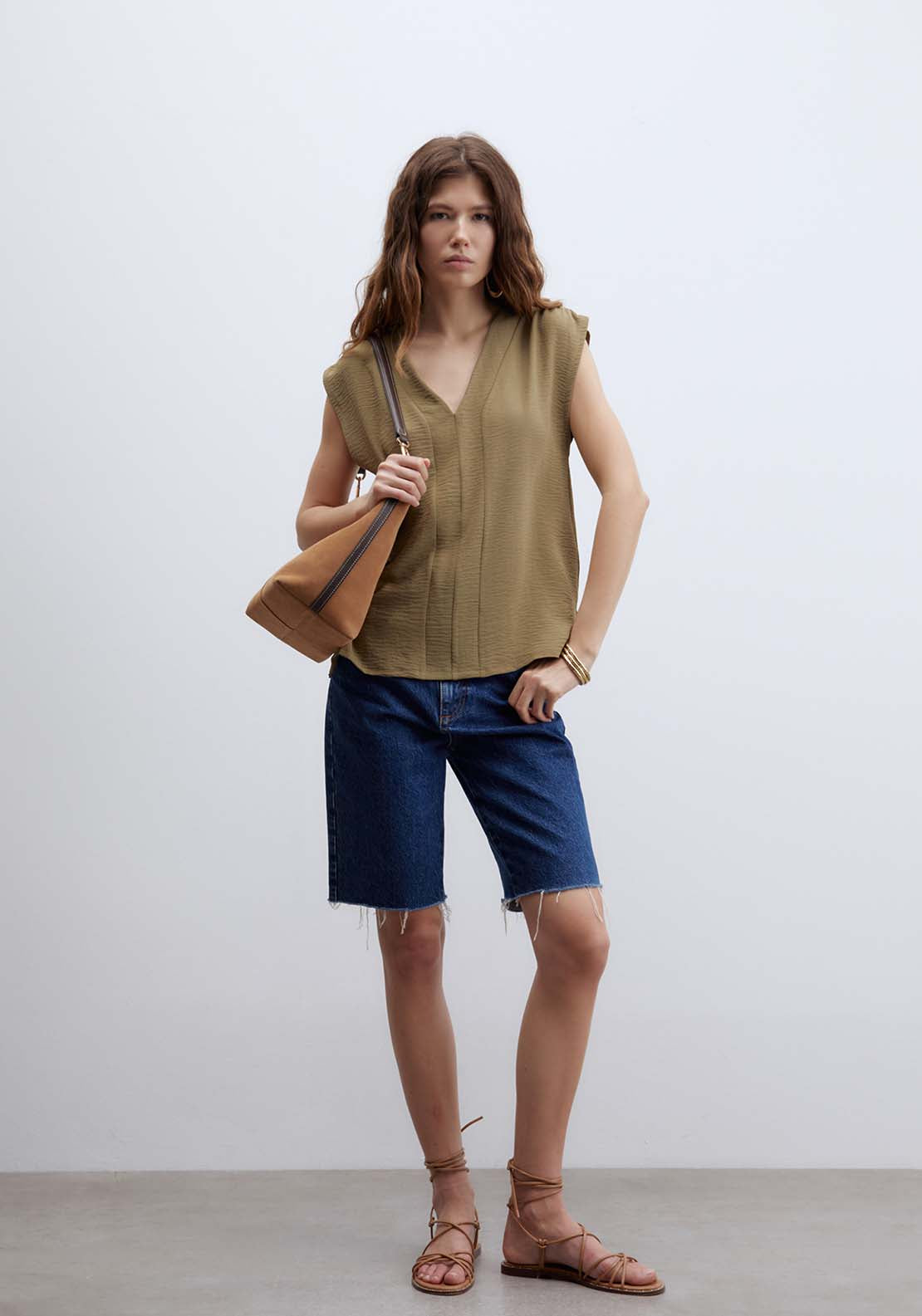 Sfera Sleveless V Neck Pareo Top - Beige 1 Shaws Department Stores